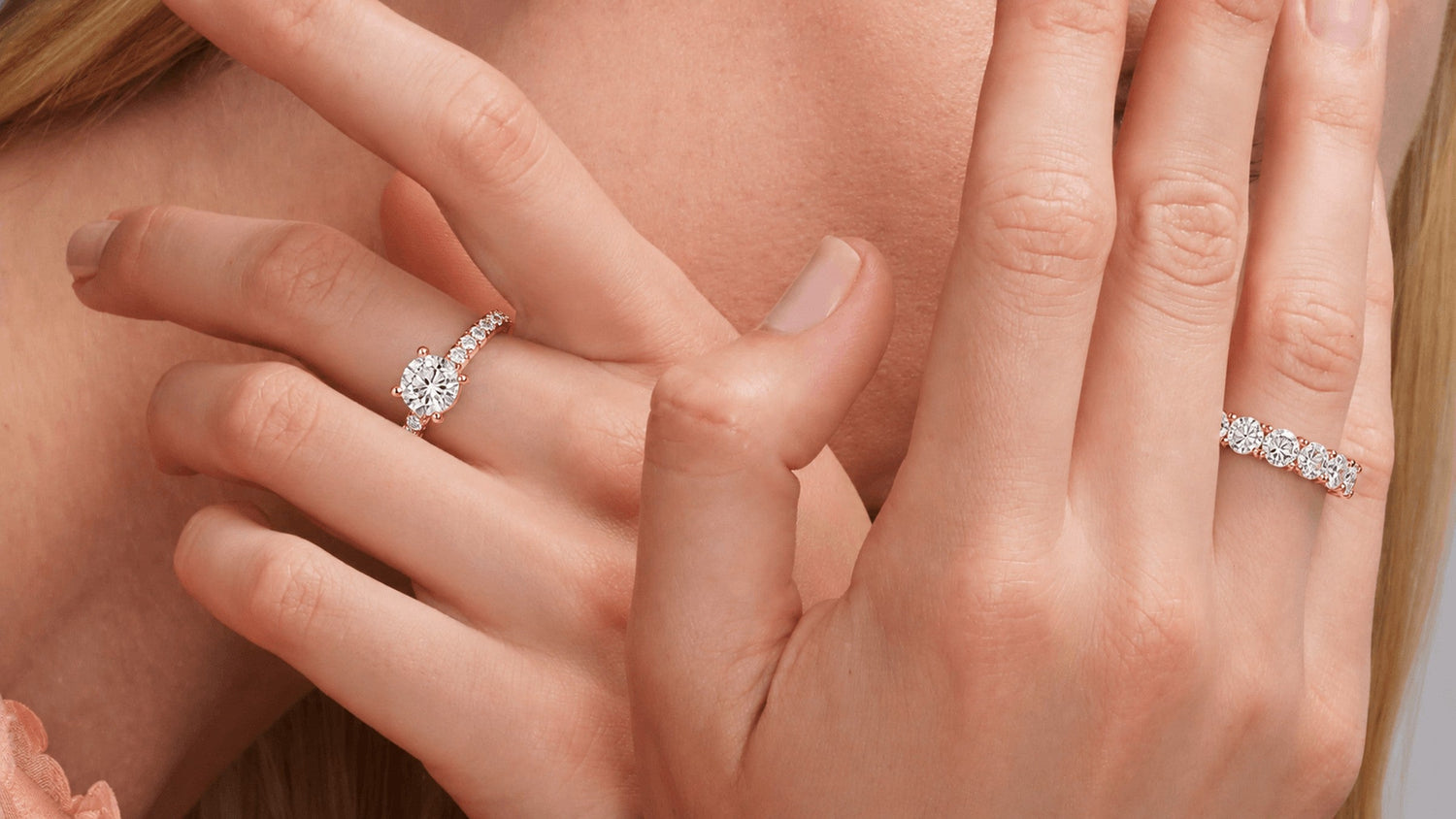 Rose gold jewelry collection banner featuring diamond pieces at Edward's Jewelry