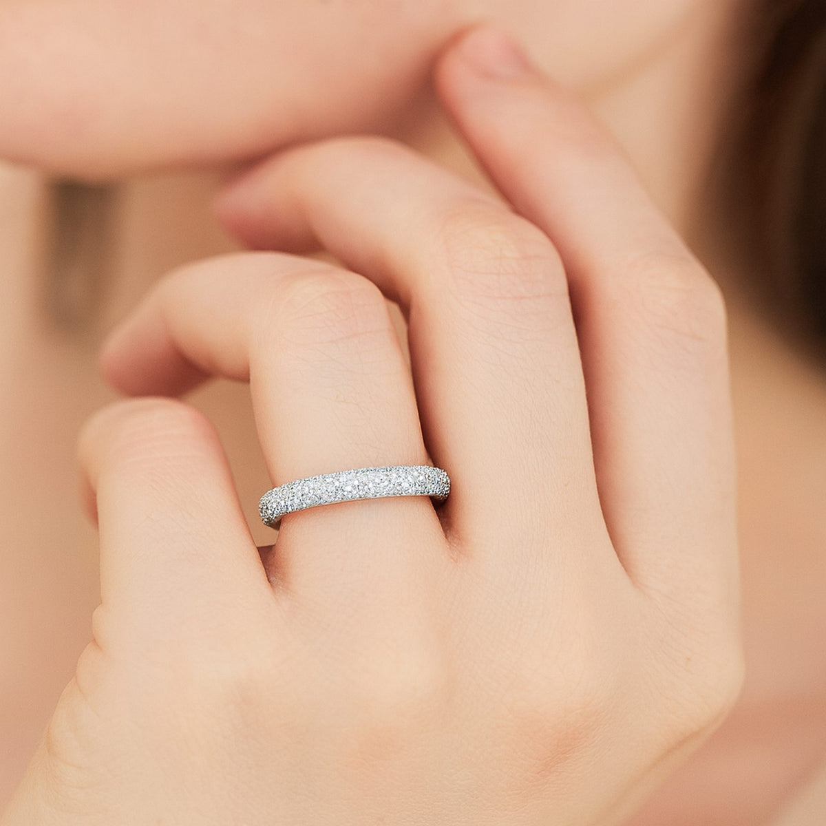 1.49 CT. Round Brilliant Triple Row Pavé Diamond Eternity Band in Platinum styled view