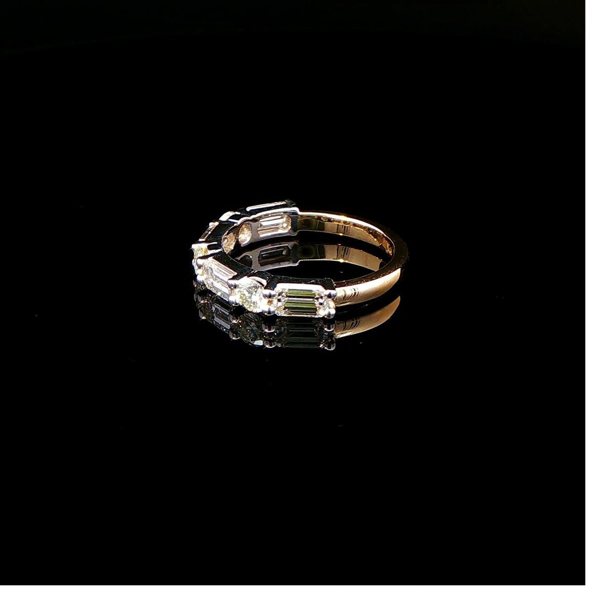 1.72 CT. Round Brilliant and Emerald Cut Diamond Eternity Ring in 14K Yellow Gold styled view