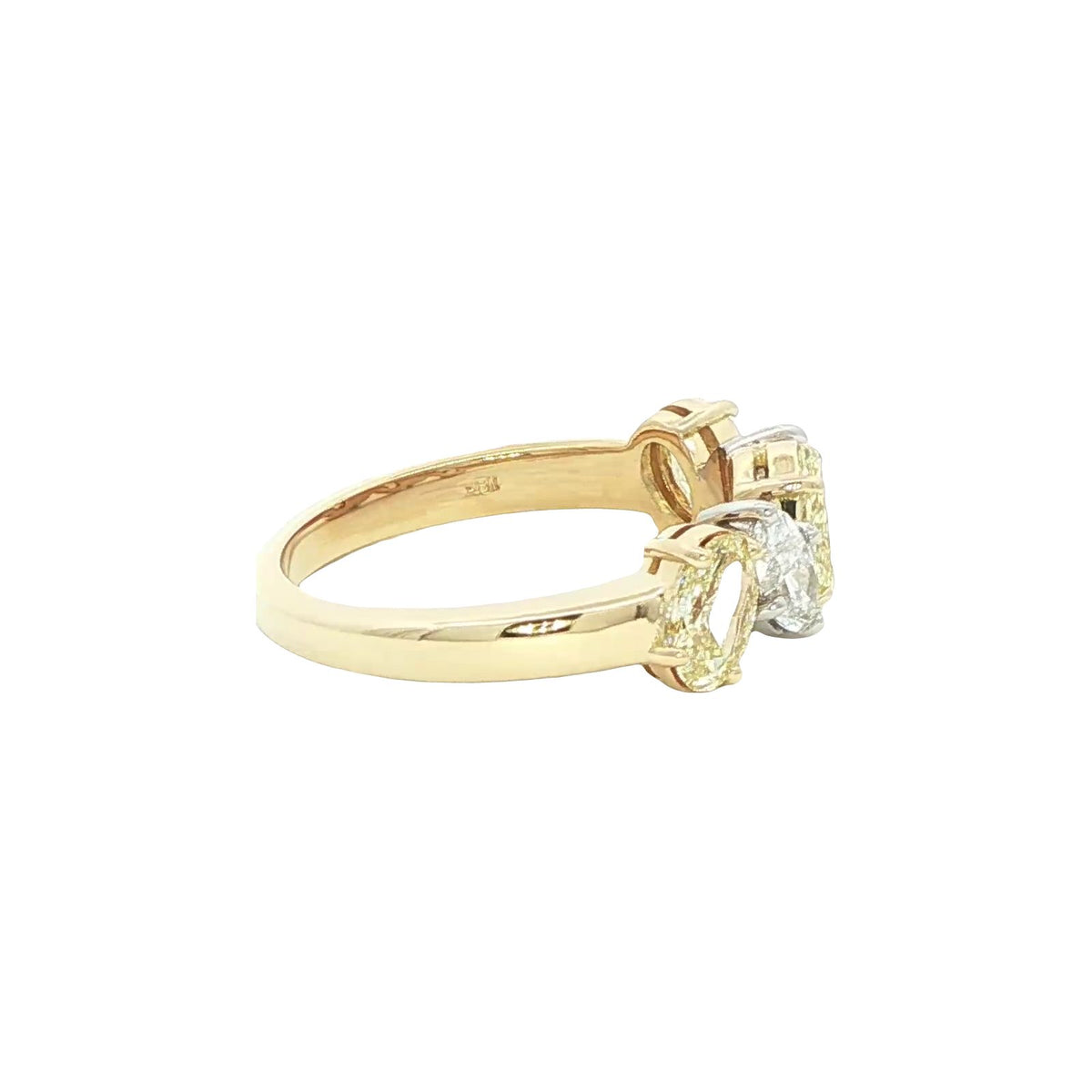 1.76 CT. Fancy Yellow Diamond and Oval Diamond Five Stone Ring in 18K Yellow and White Gold view 3