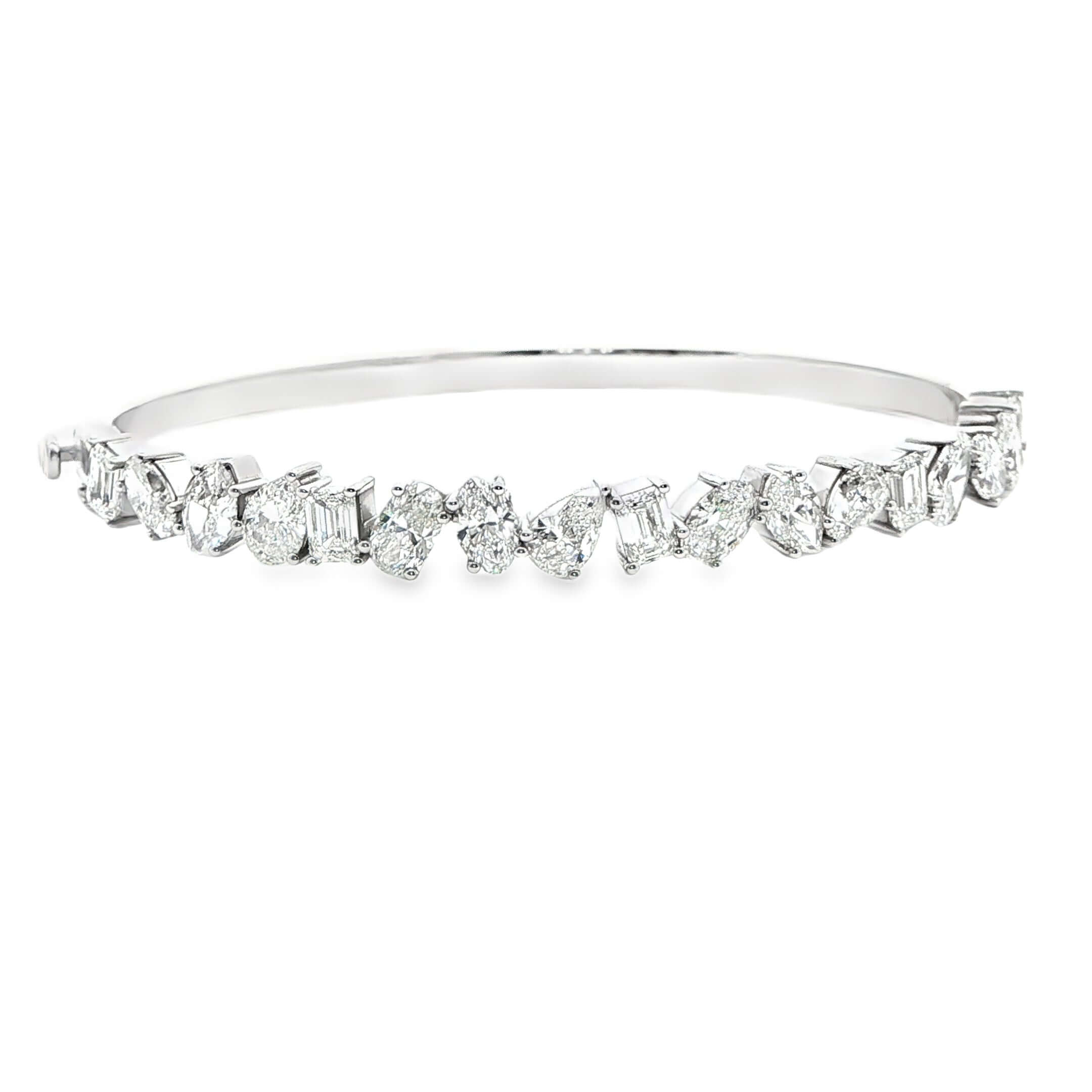 Platinum Bangle Bracelet with Oval Cut Diamonds - BRACELET