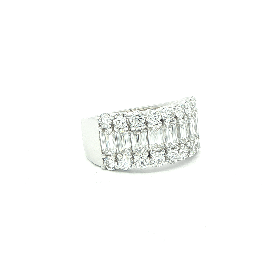 3.25ct. Emerald Cut and Round Brilliant Diamond Band in Platinum - RING