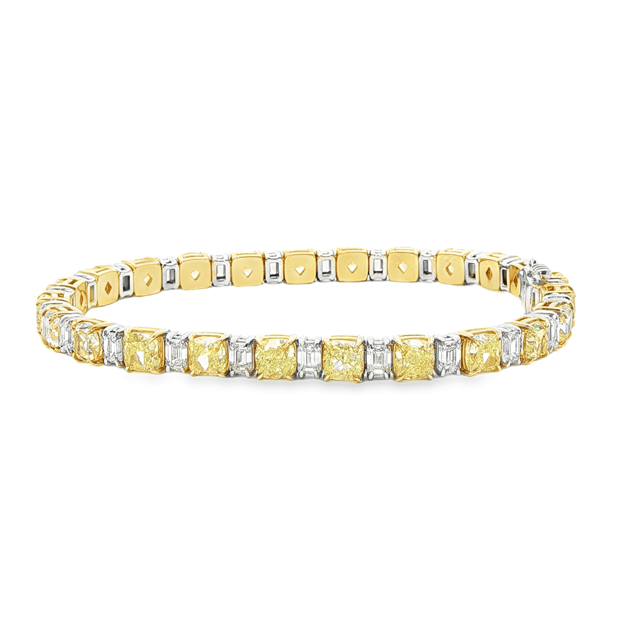 16.35Ctw. Fancy Yellow Diamond & Emerald Cut Diamond Bracelet in 18K White and Yellow Gold - BRACELET