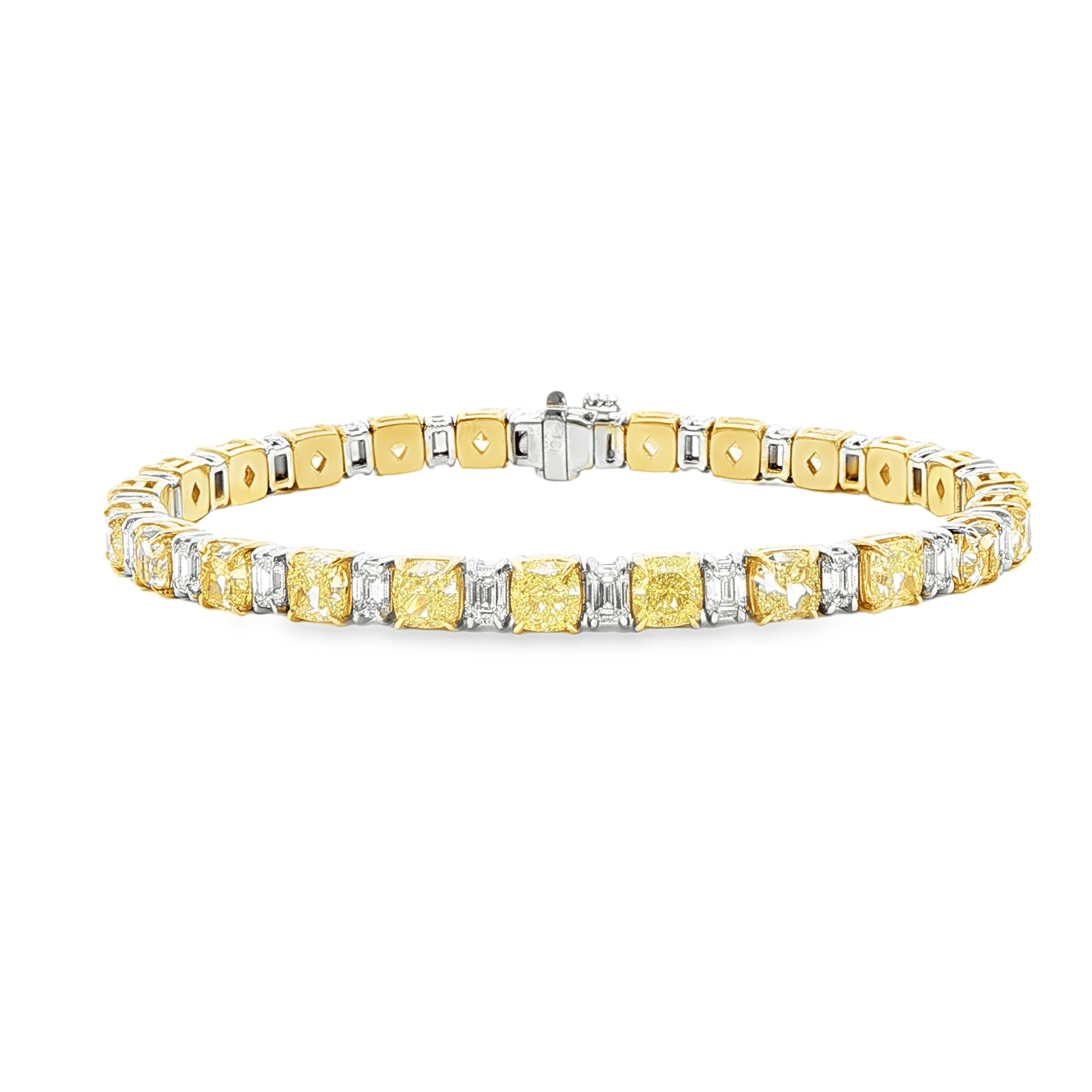 16.35Ctw. Fancy Yellow Diamond & Emerald Cut Diamond Bracelet in 18K White and Yellow Gold - BRACELET