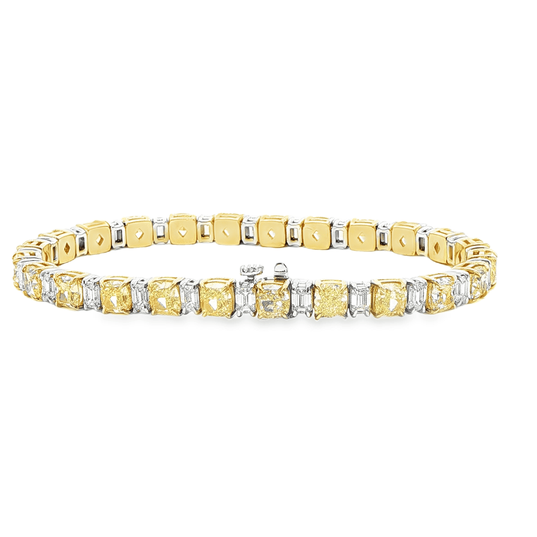 16.35Ctw. Fancy Yellow Diamond & Emerald Cut Diamond Bracelet in 18K White and Yellow Gold - BRACELET