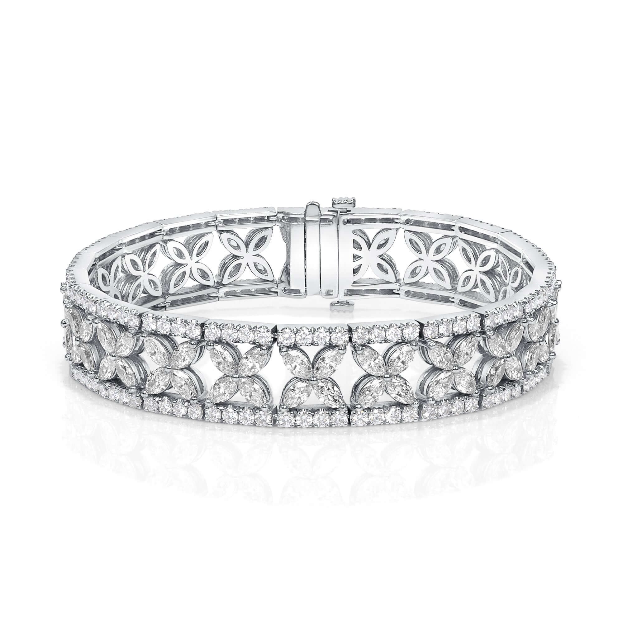 11.79 CT. Marquise Diamond and Round Brilliant Diamond Bangle in 14K White Gold - Clasp Bracelet