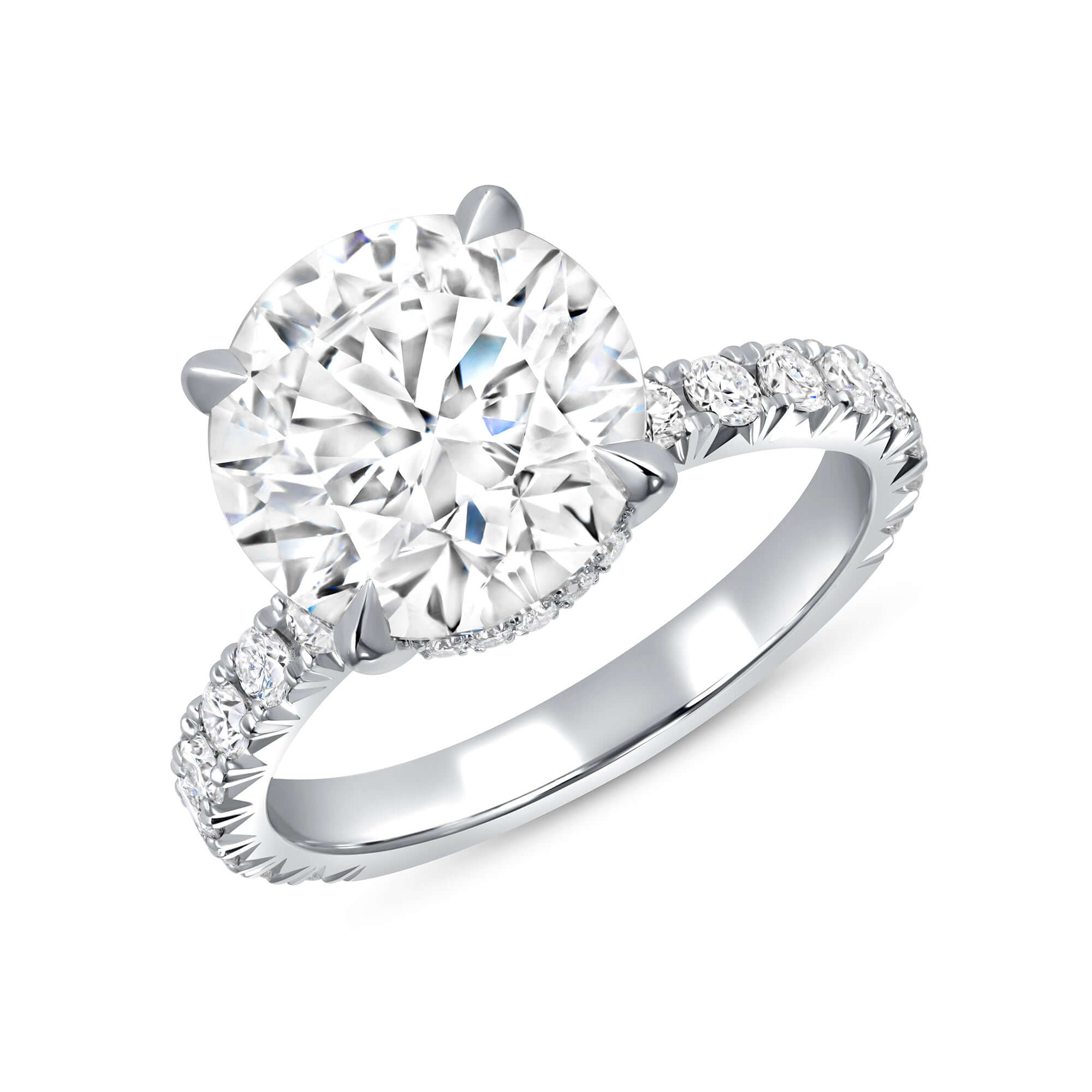 3.03 CT. Round Brilliant Solitaire Diamond Pavé Engagement Ring in Platinum - Engagement Rings