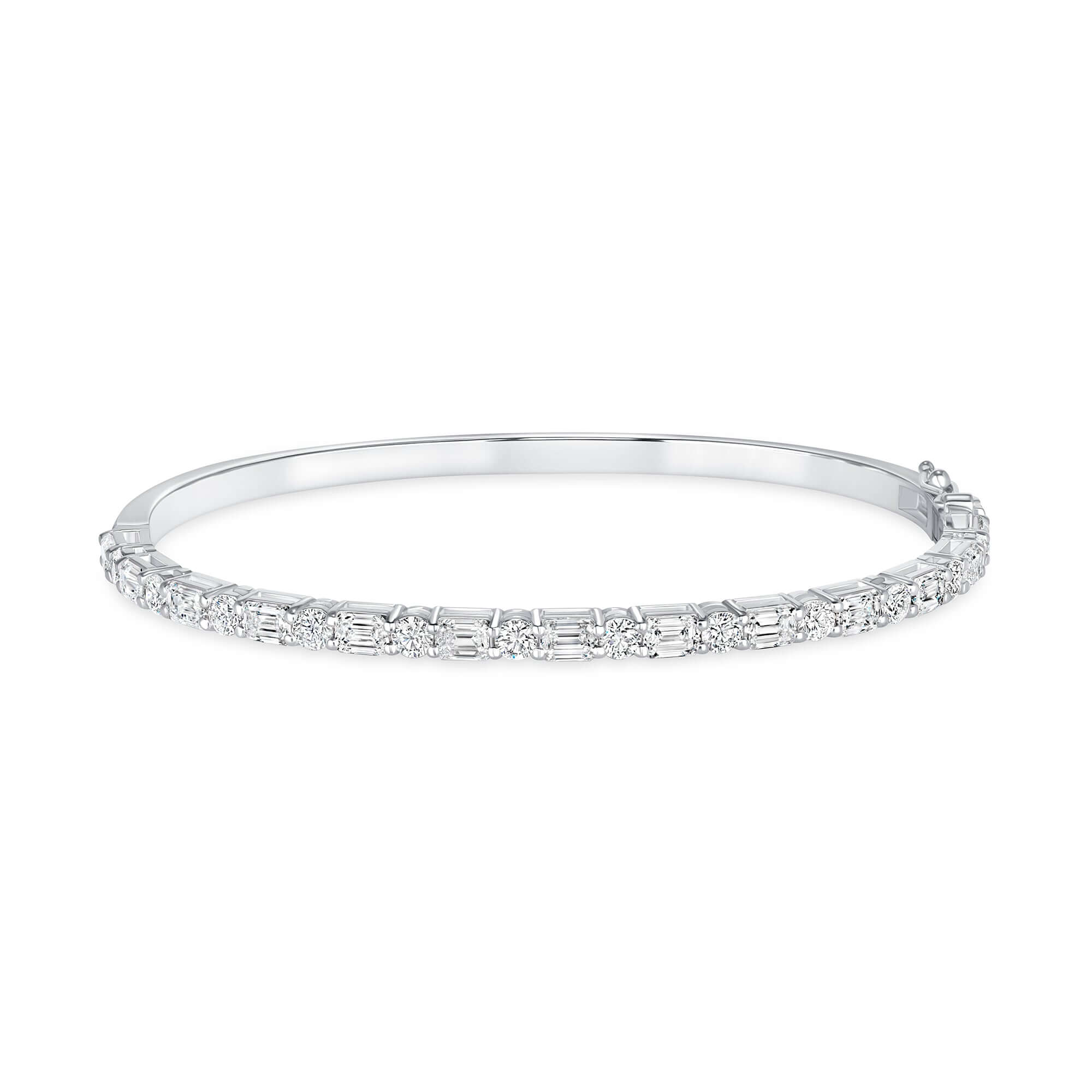 3.63 CT. Round Brilliant and Emerald Cut Diamond Prong set Bangle in 14K White Gold - BANGLE