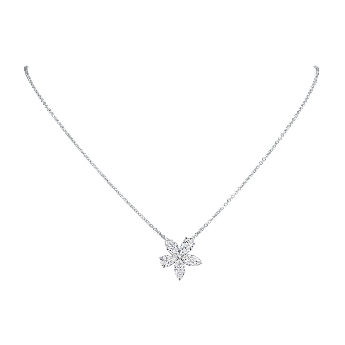 Marquise and Pear Diamond Petal Pendant Necklace in White Gold - Pendant Necklace