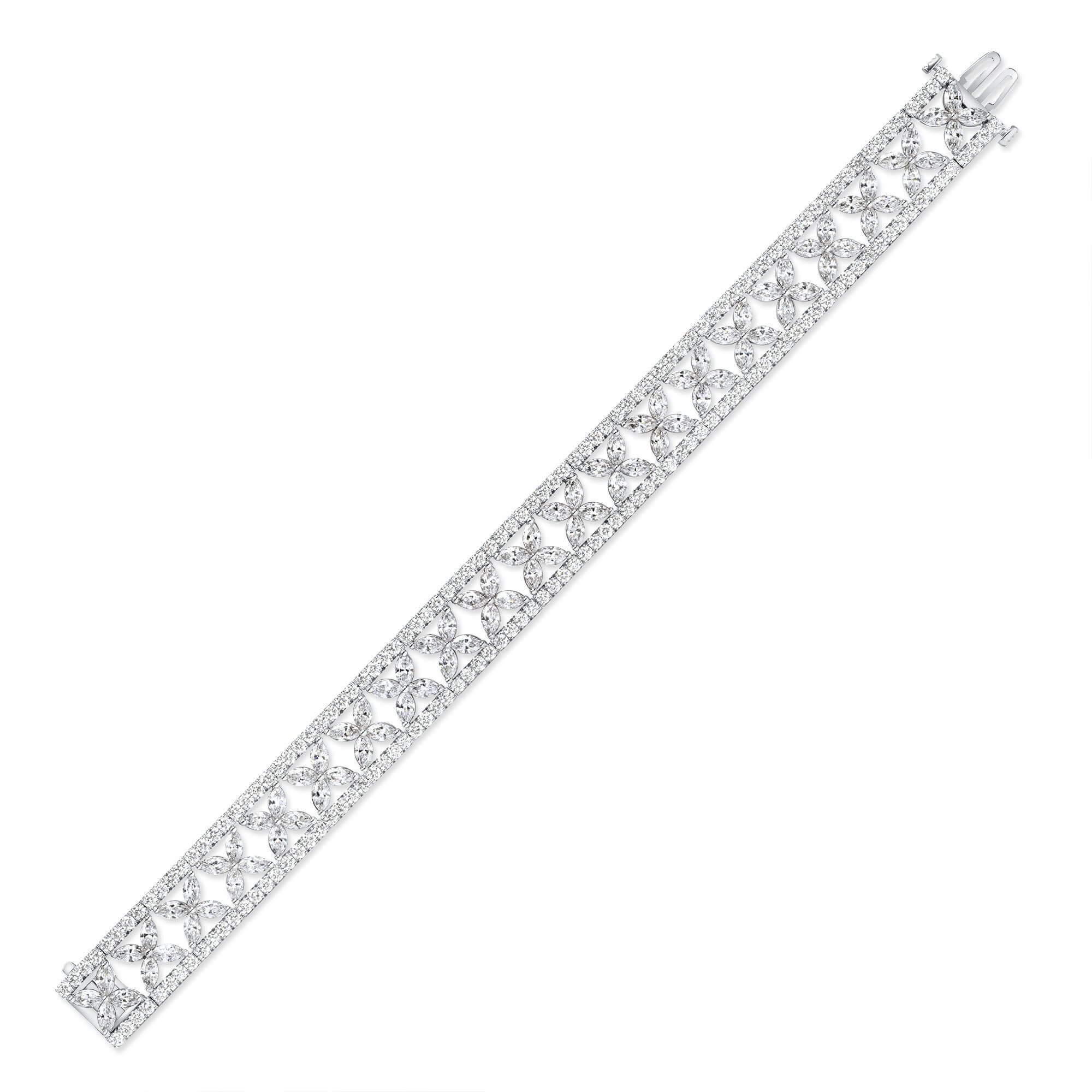 11.79 CT. Marquise Diamond and Round Brilliant Diamond Bangle in 14K White Gold - Clasp Bracelet