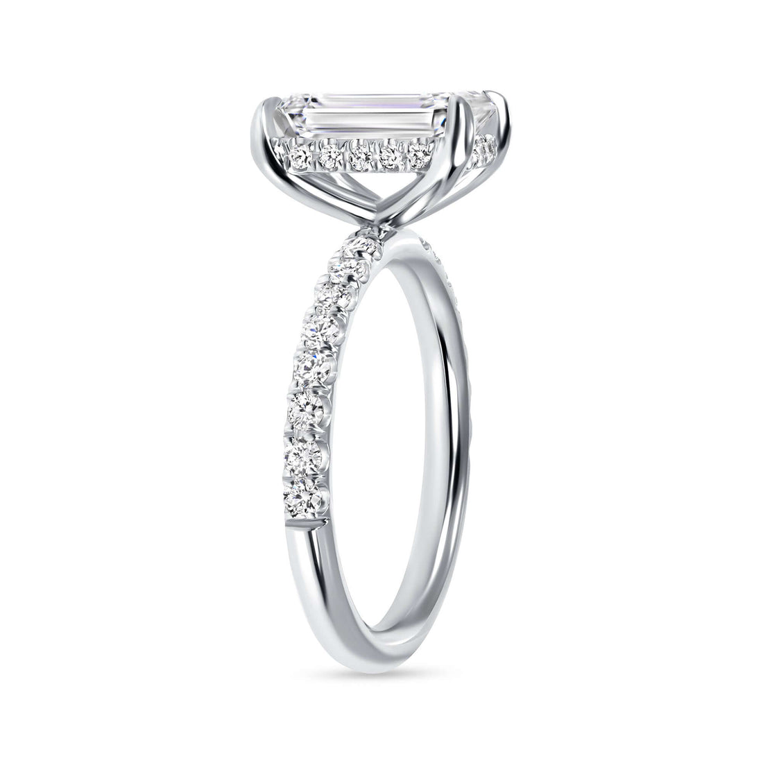 2.0 CT. Emerald Cut Hidden Halo Diamond Pave Engagement Ring in Platinum - Engagement Rings