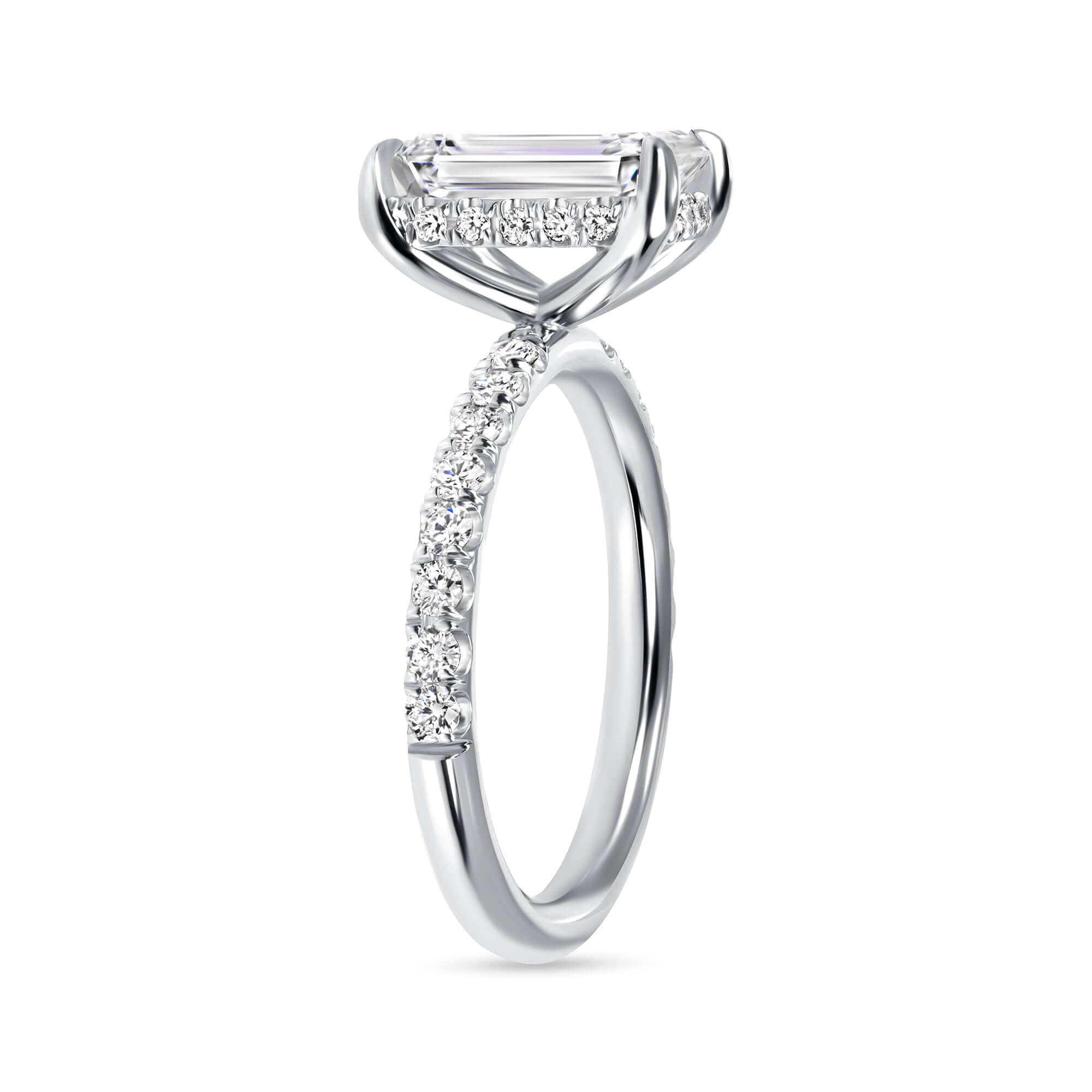 2.0 CT. Emerald Cut Hidden Halo Diamond Pave Engagement Ring in Platinum - Engagement Rings