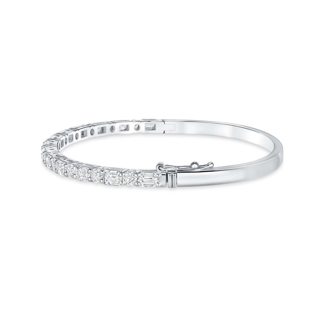 3.63 CT. Round Brilliant and Emerald Cut Diamond Prong set Bangle in 14K White Gold - BANGLE
