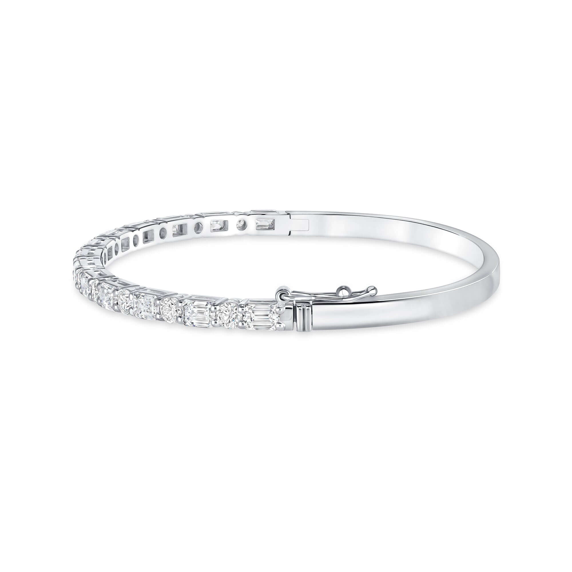 3.63 CT. Round Brilliant and Emerald Cut Diamond Prong set Bangle in 14K White Gold - BANGLE