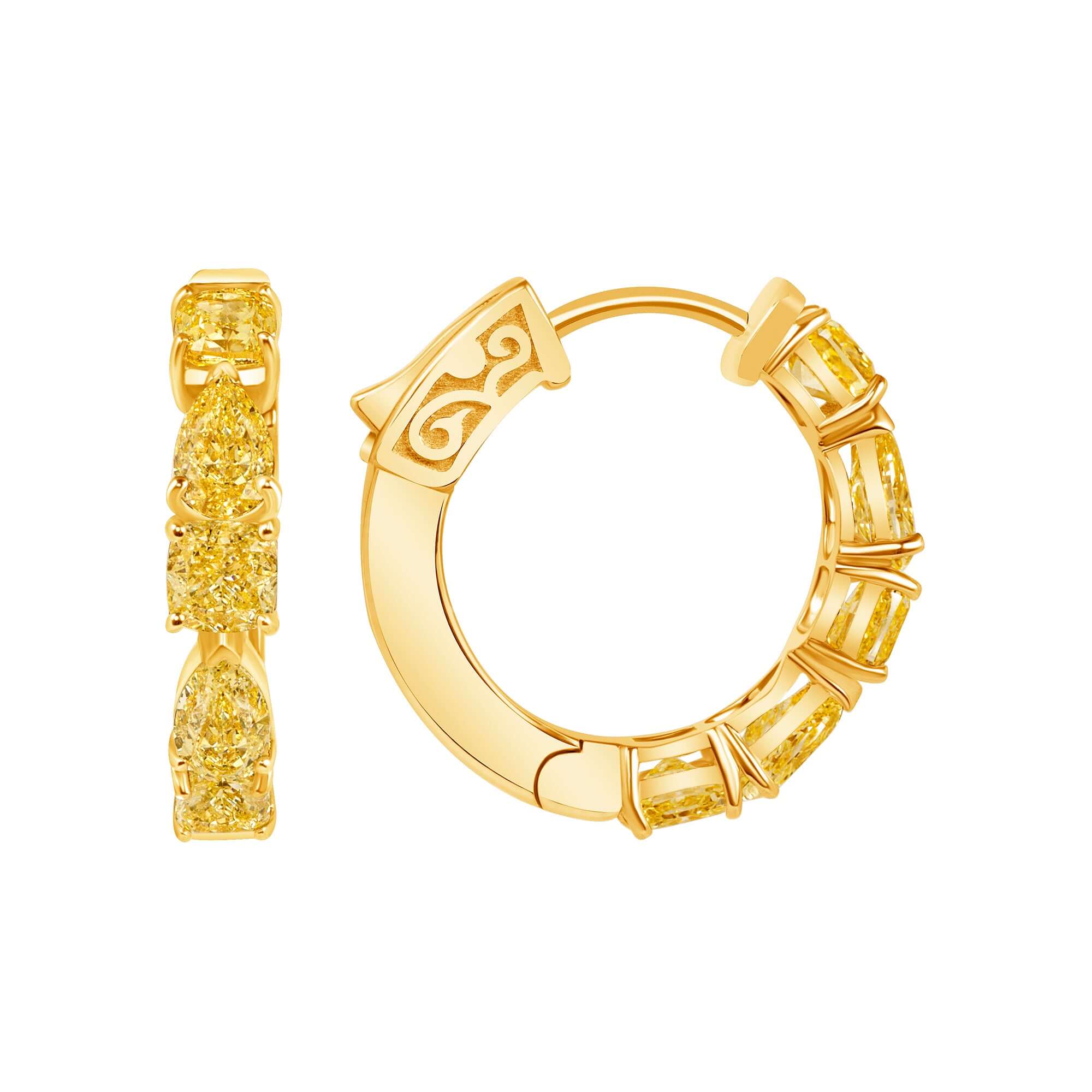 3.10 CT. Fancy Yellow Mixed Cut Diamond Hoop Earrings - HOOP EARRING
