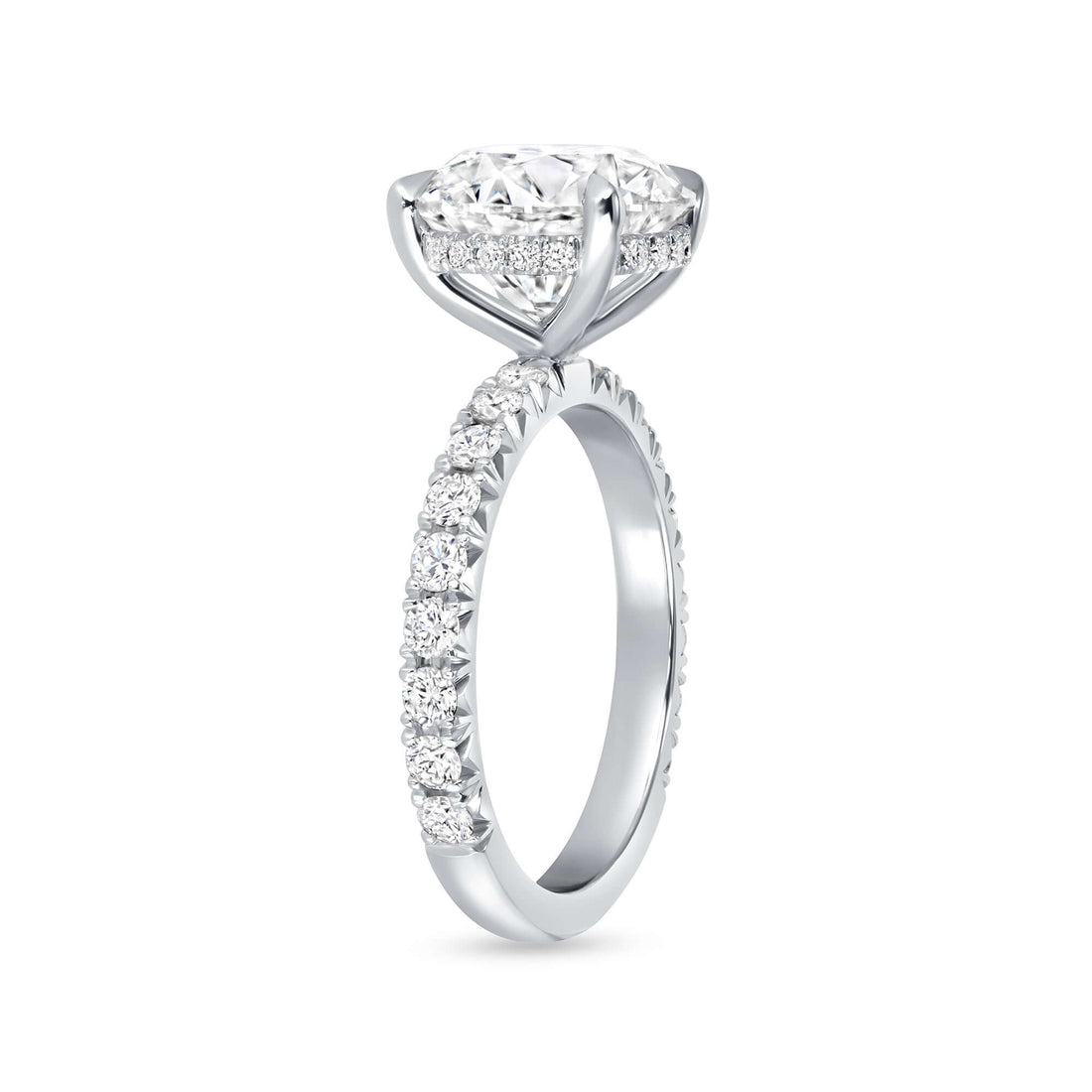3.03 CT. Round Brilliant Solitaire Diamond Pavé Engagement Ring in Platinum - Engagement Rings