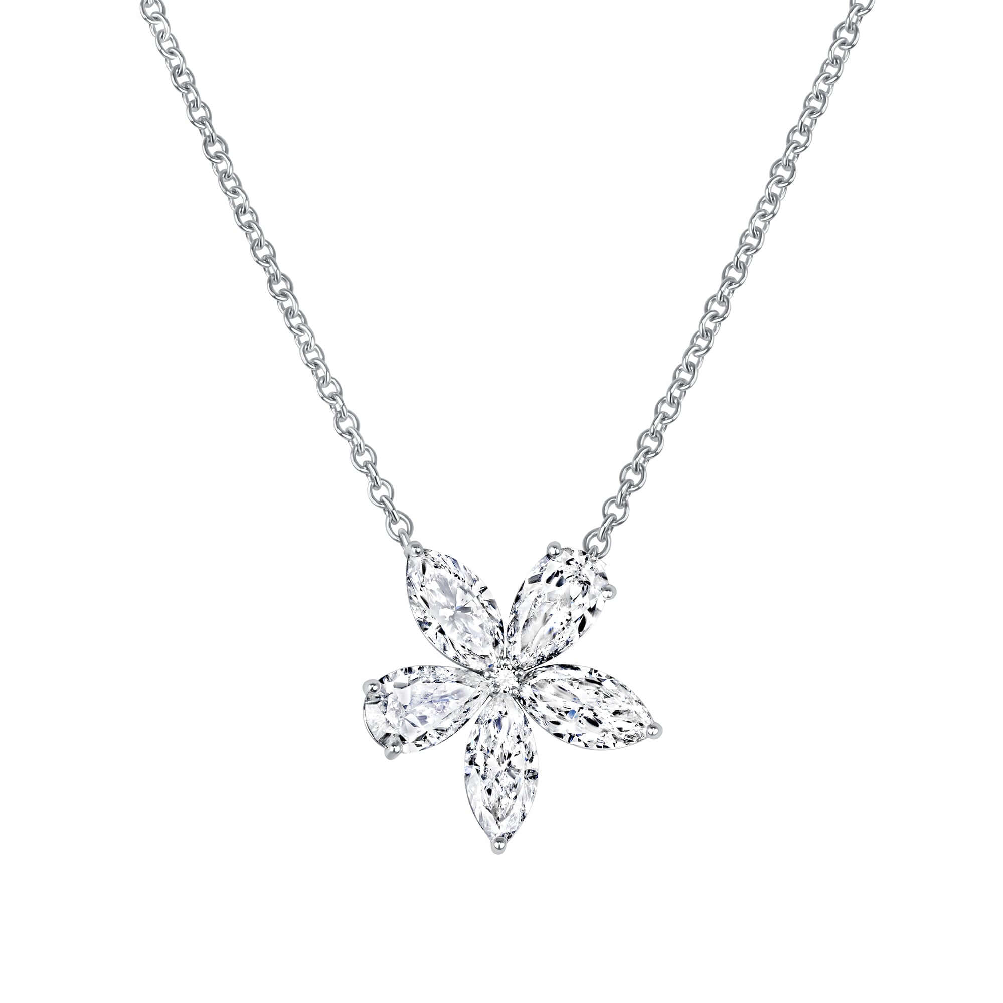 Marquise and Pear Diamond Petal Pendant Necklace in White Gold - Pendant Necklace