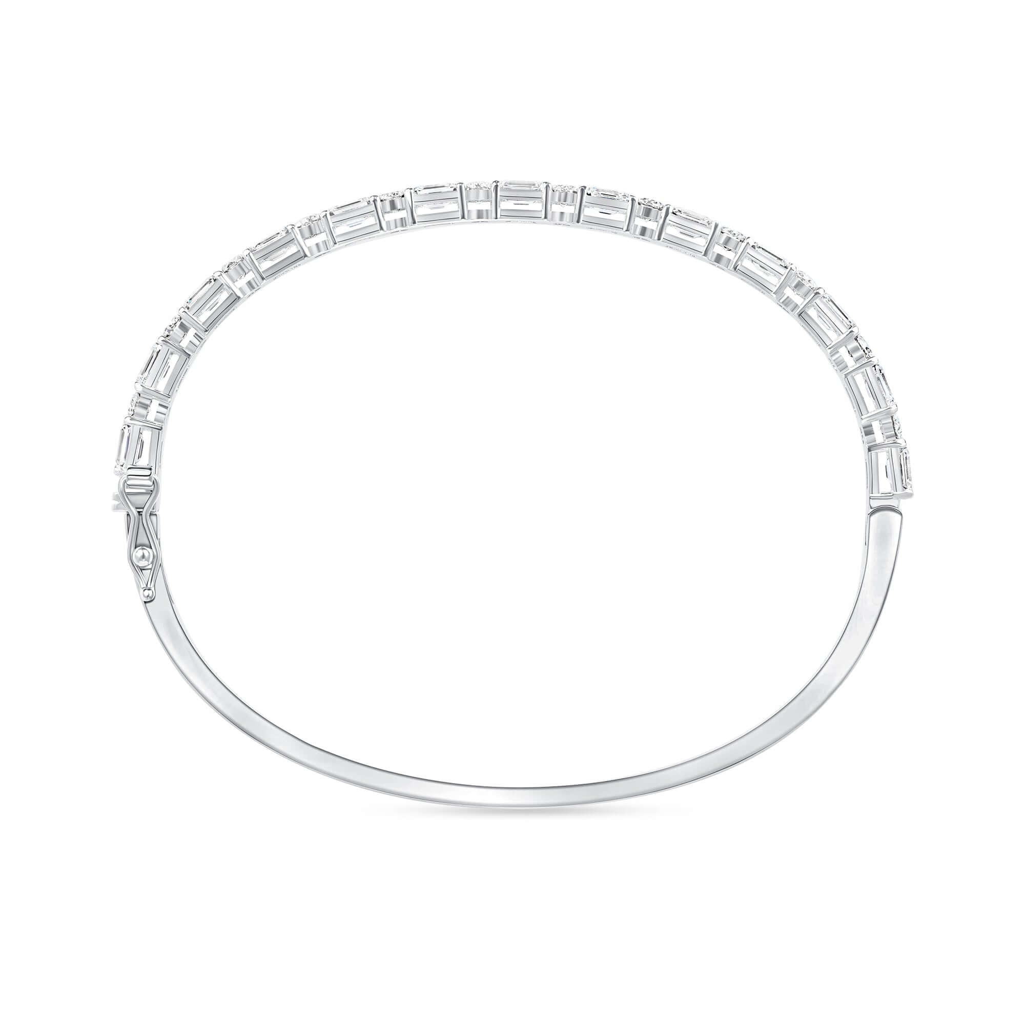 3.63 CT. Round Brilliant and Emerald Cut Diamond Prong set Bangle in 14K White Gold - BANGLE