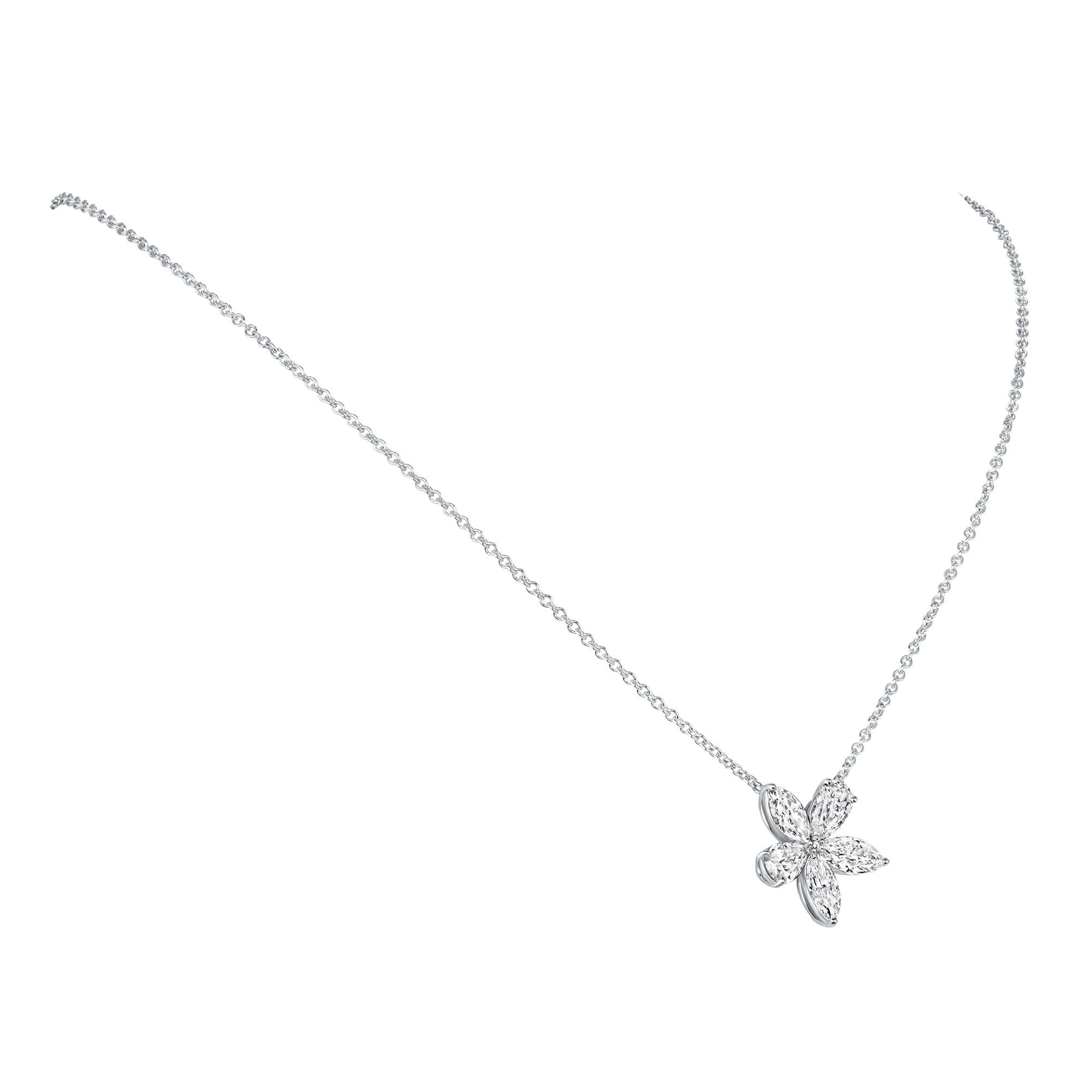Marquise and Pear Diamond Petal Pendant Necklace in White Gold - Pendant Necklace