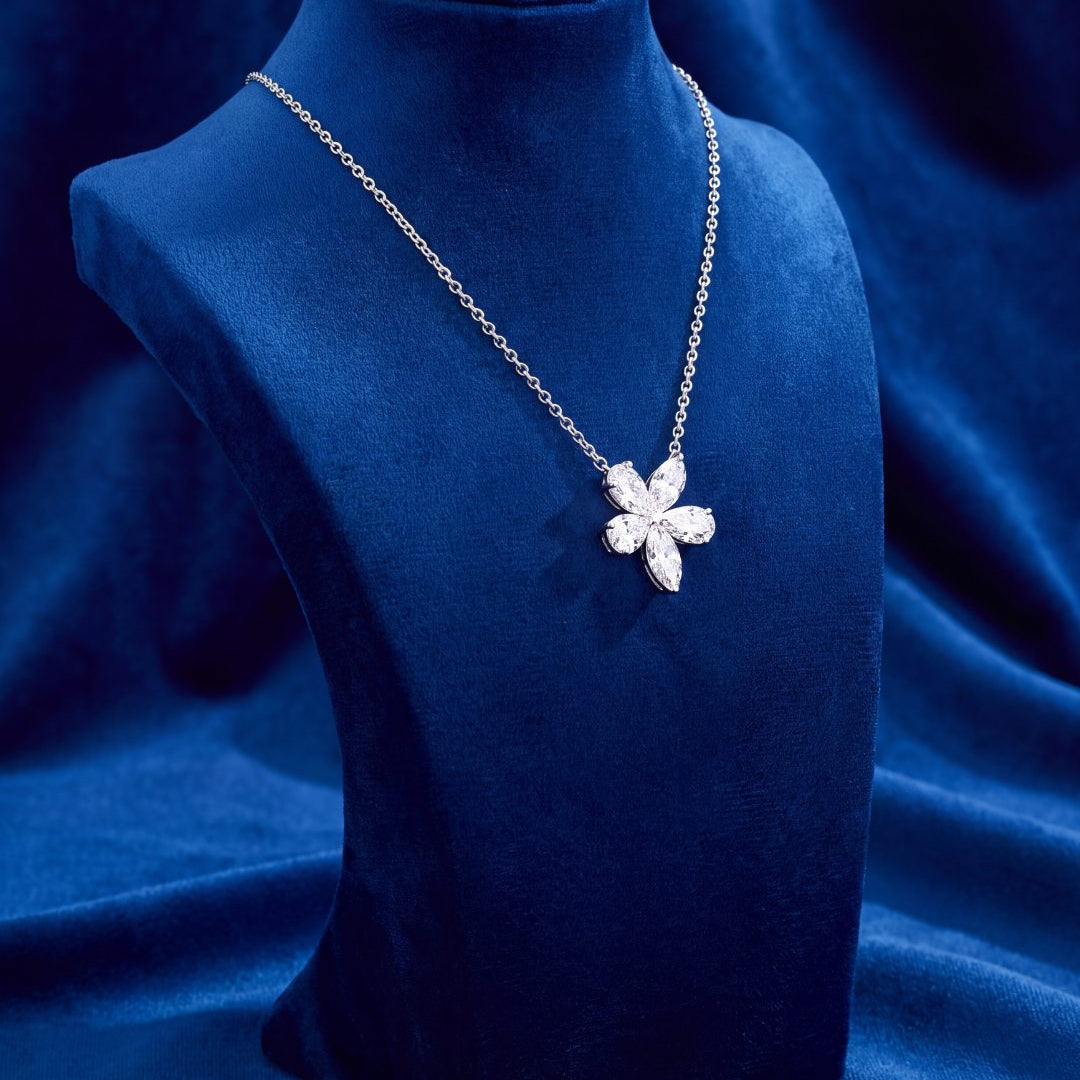 2.02 CT. Diamond Flower Pendant on Chain Necklace on model - Edward&