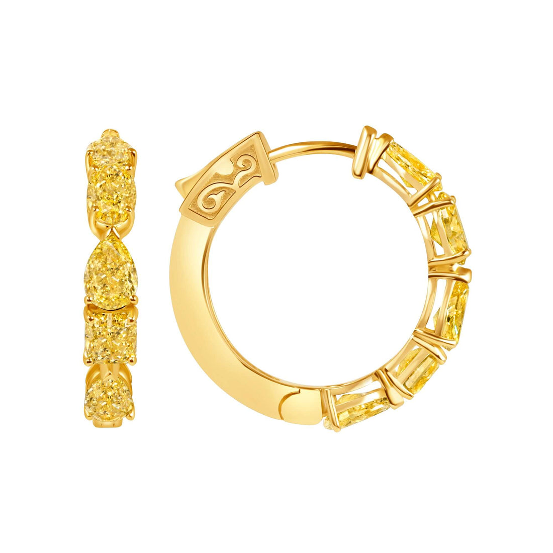 3.87 CT. Fancy Yellow Pear and Cushion Cut Diamond Hoop Earrings - HOOP EARRING