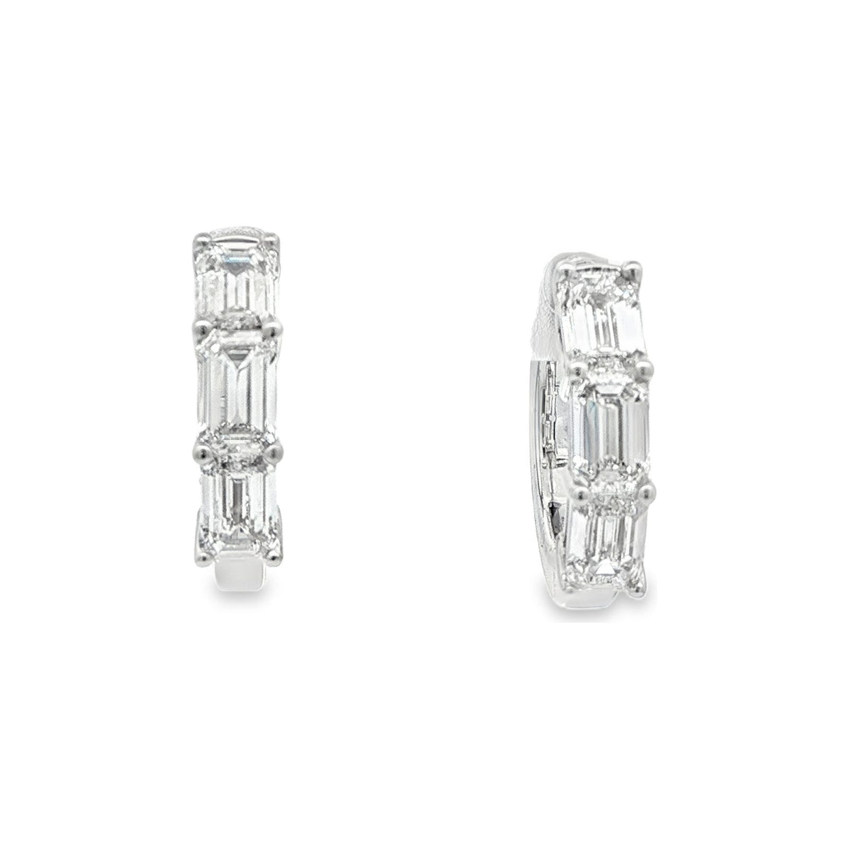 3.01 CT. Emerald Cut Diamond Hoop Earrings in 14K White Gold