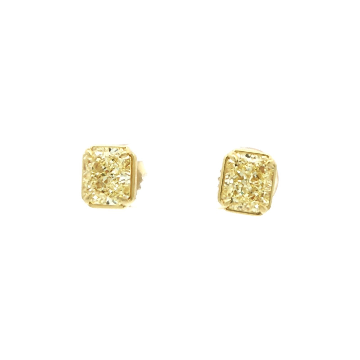 3.03 CT. Radiant Cut Fancy Light Yellow Diamond Stud Earrings in 18K Yellow Gold view 4