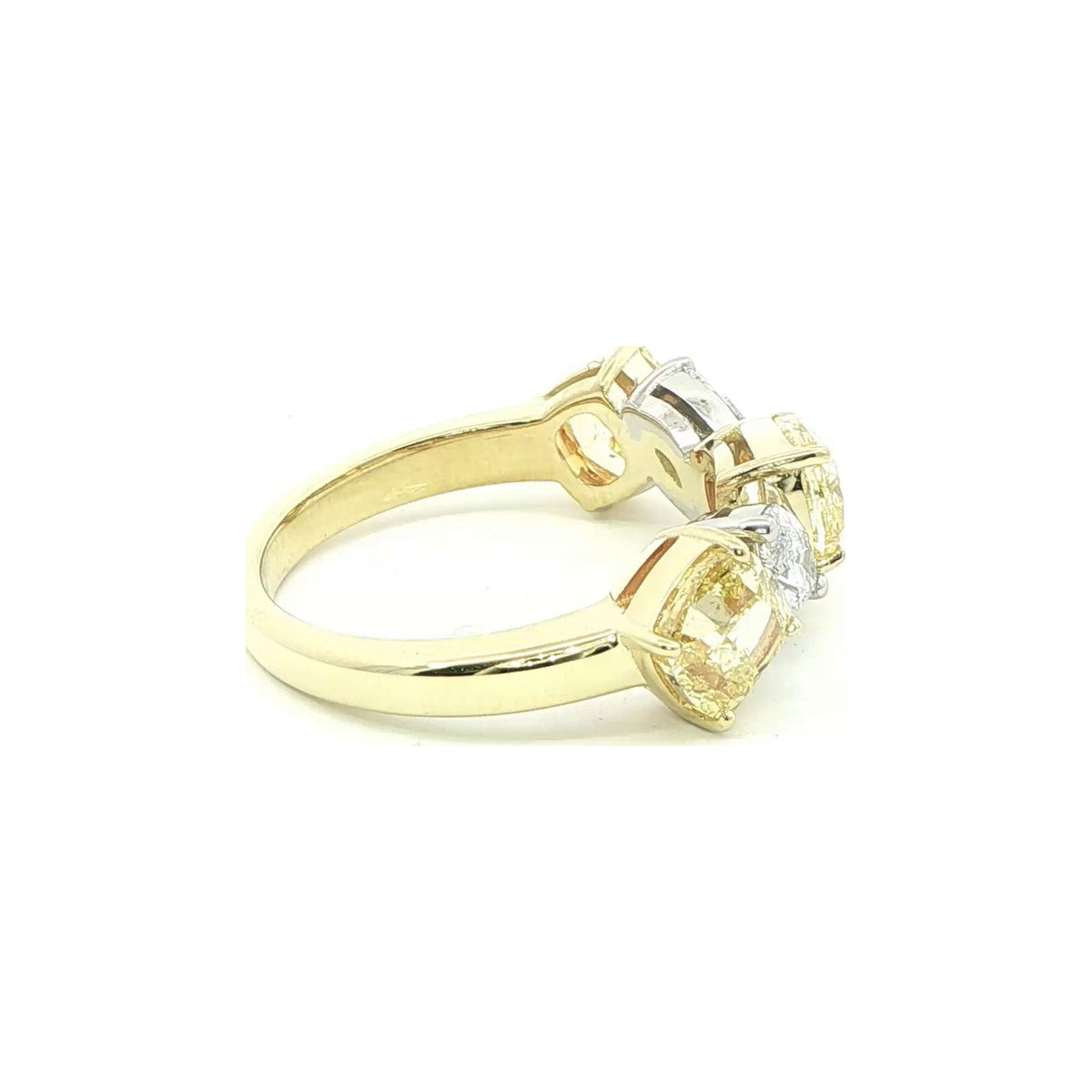 3.56 CT. Cushion Cut Fancy Yellow Diamond and Marquise Diamond Five Stone Ring in 18K Yellow Gold and Platinum view 4