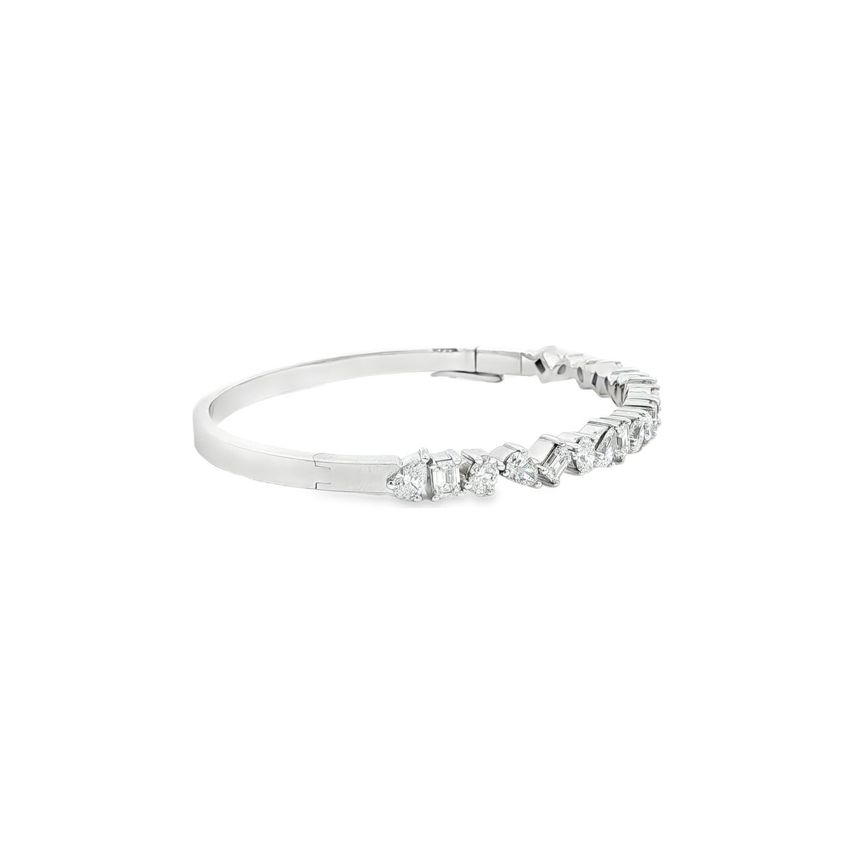 3.80 CT. Fancy Cut Diamond Bangle in 14K White Gold view 3