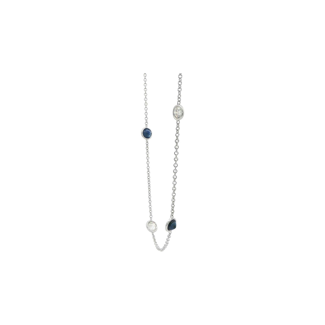 3.94 CT. Blue Sapphire and Round Diamond Chain Necklace in 14K White Gold view 2
