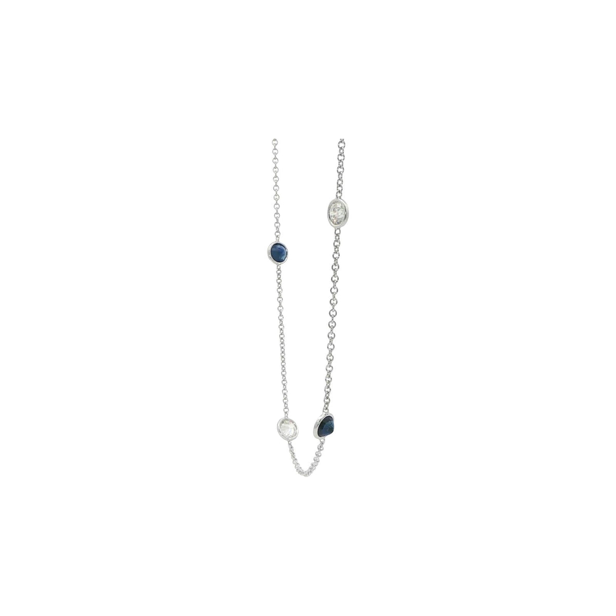 3.94 CT. Blue Sapphire and Round Diamond Chain Necklace in 14K White Gold view 2