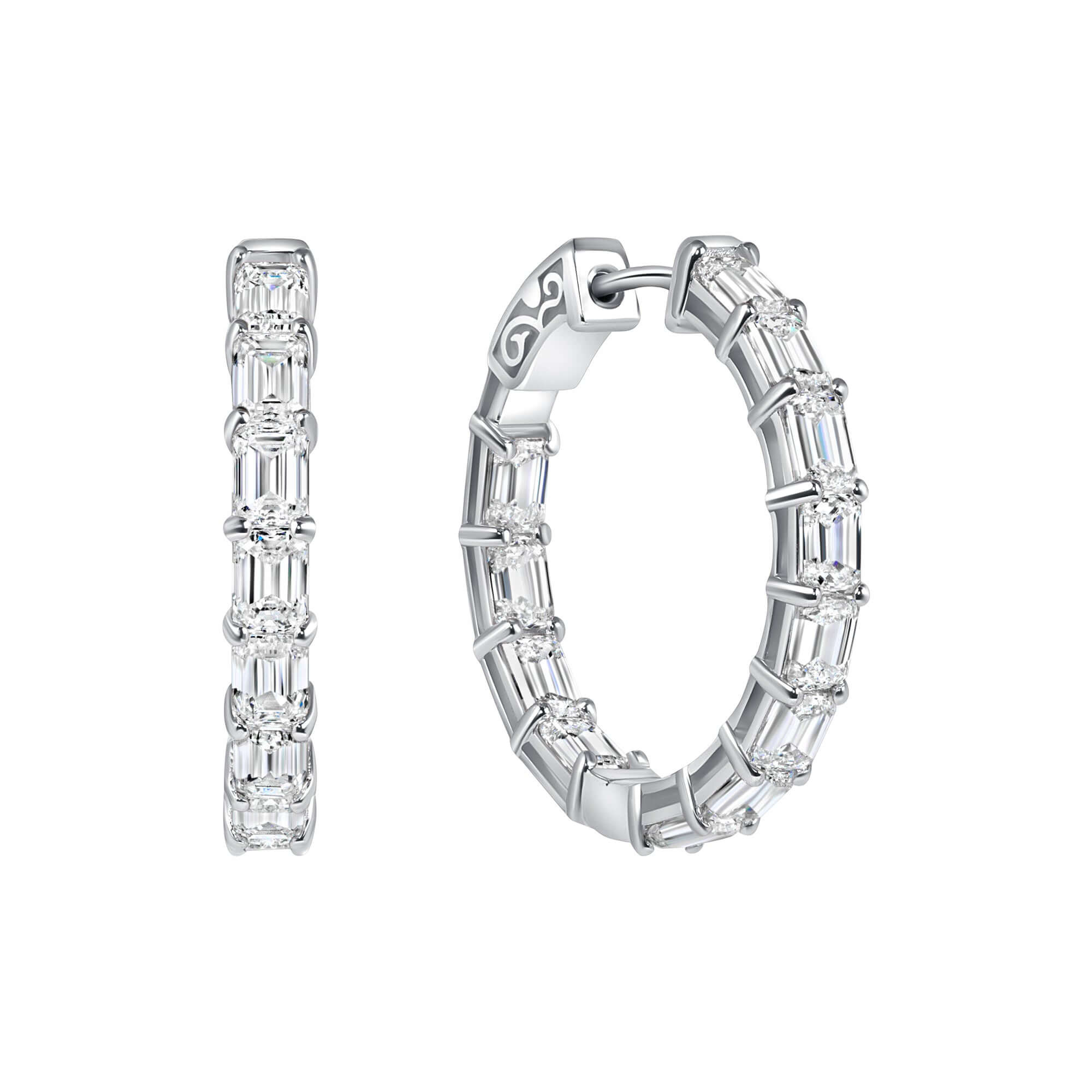 5.84 CT. Emerald Cut Diamond In-Out Round Hoop Earrings in 14K Gold - HOOP EARRING