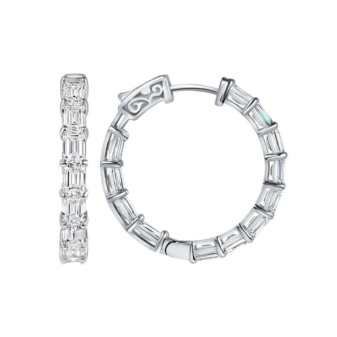 5.84 CT. Emerald Cut Diamond In-Out Round Hoop Earrings in 14K Gold - HOOP EARRING