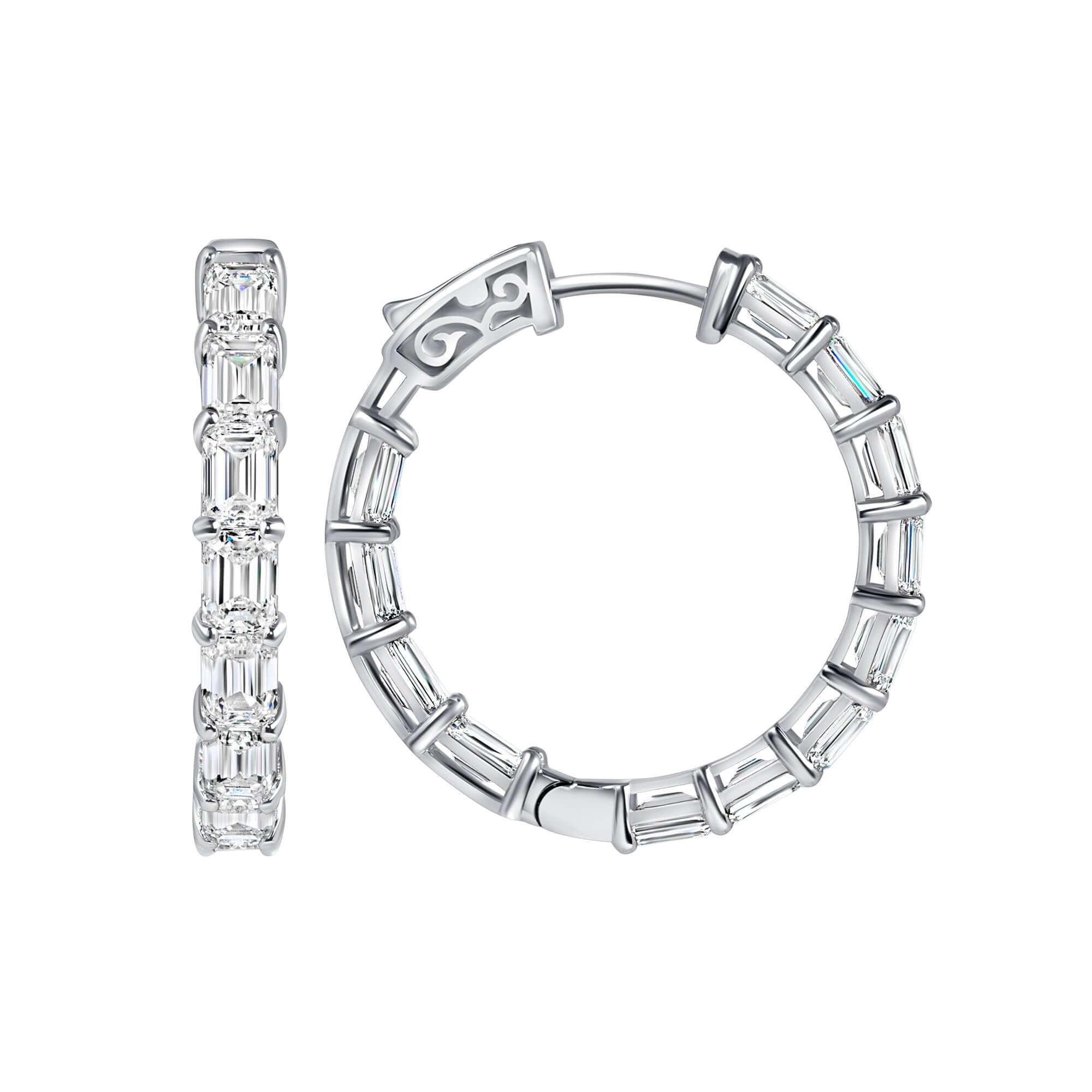 5.84 CT. Emerald Cut Diamond In-Out Round Hoop Earrings in 14K Gold - HOOP EARRING
