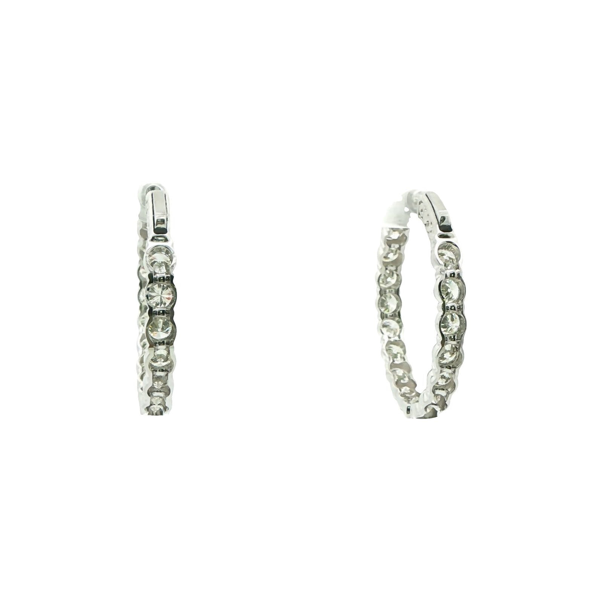 7.02 CT. Round Brilliant Diamond Hoop Earrings in 14K White Gold view 3