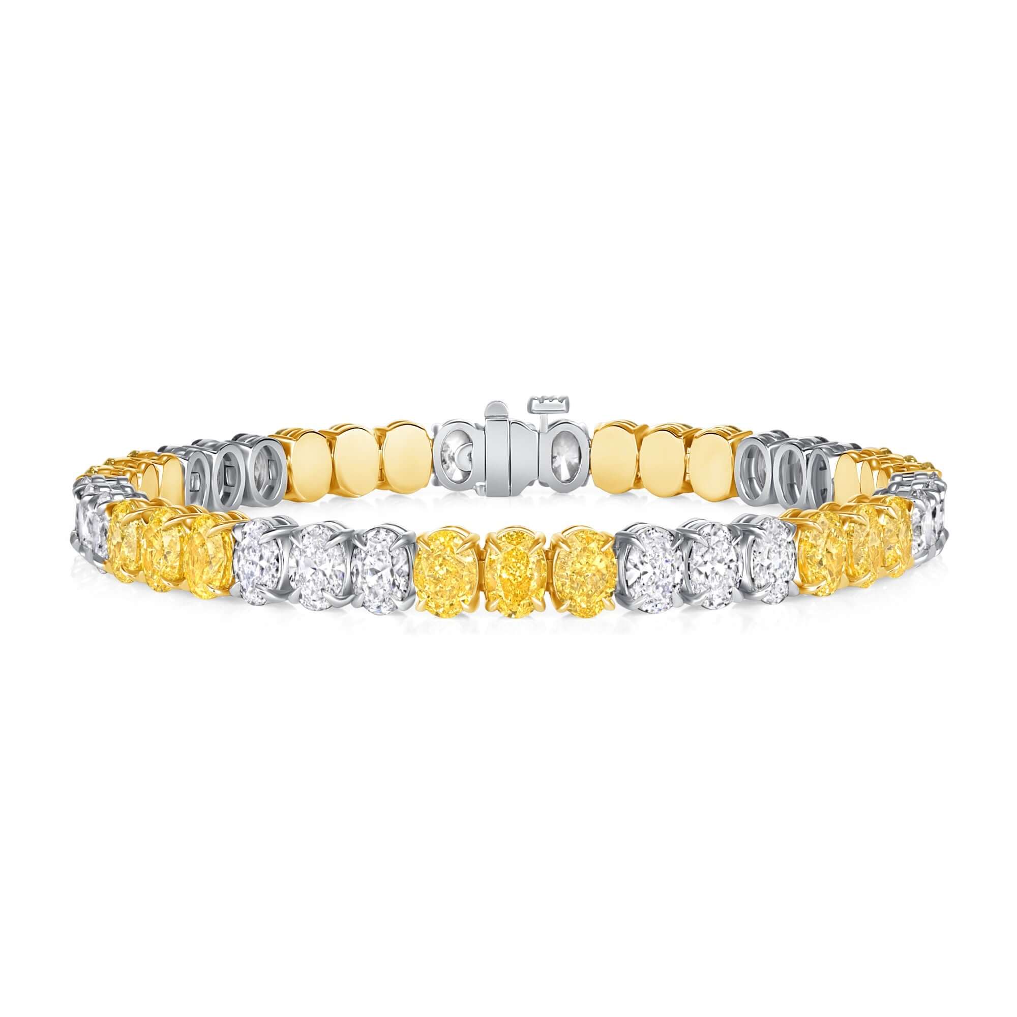 17.96 CT Alternating Fancy Yellow and White Oval Diamond Bracelet in Platinum and Yellow Gold - Tennis Bracelet