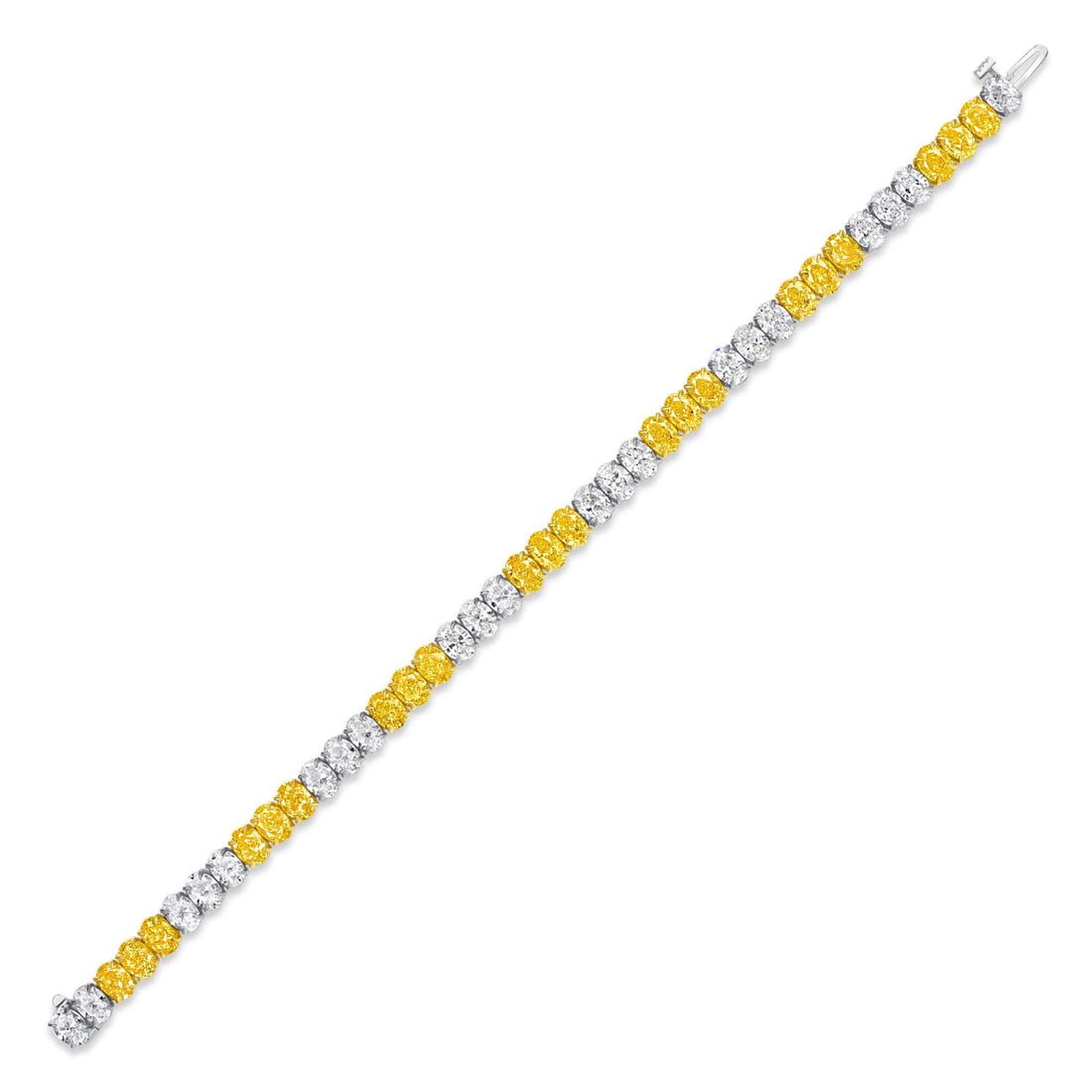 17.96 CT Alternating Fancy Yellow and White Oval Diamond Bracelet in Platinum and Yellow Gold - Tennis Bracelet