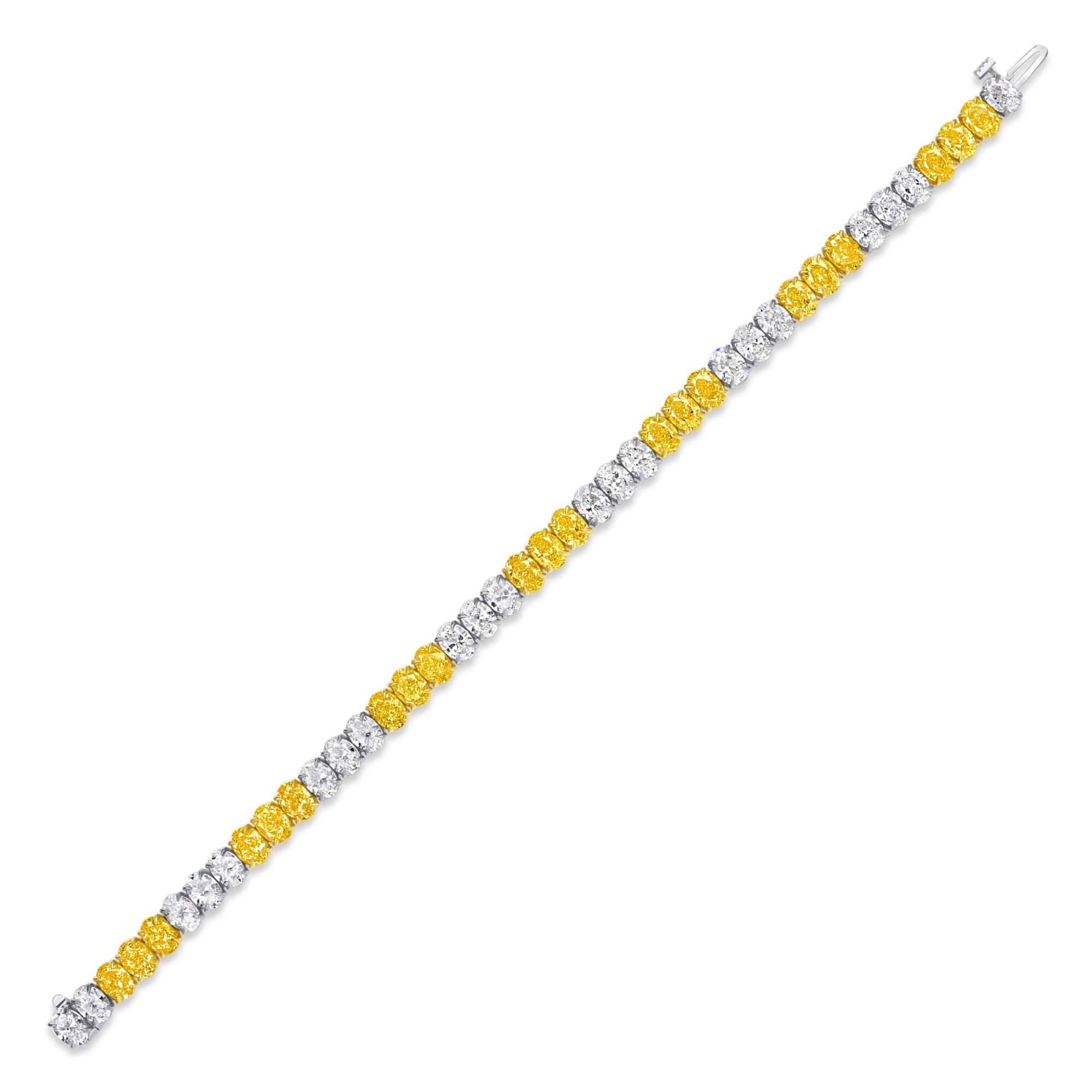 17.96 CT Alternating Fancy Yellow and White Oval Diamond Bracelet in Platinum and Yellow Gold - Tennis Bracelet