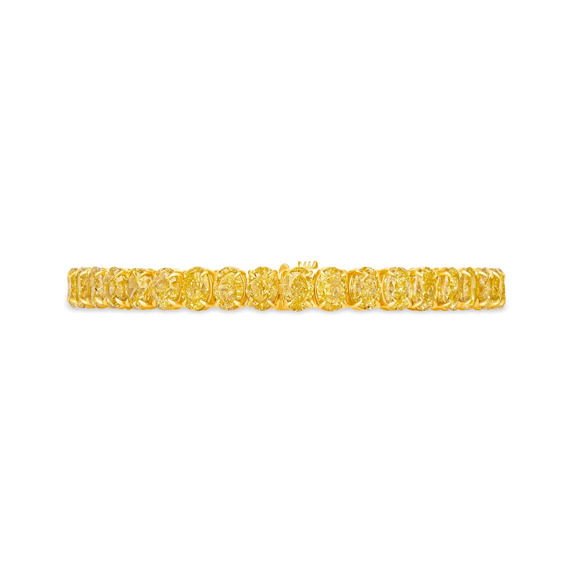 23.08 CT. Oval Cut Fancy Yellow Diamond Tennis Bracelet - Tennis Bracelet