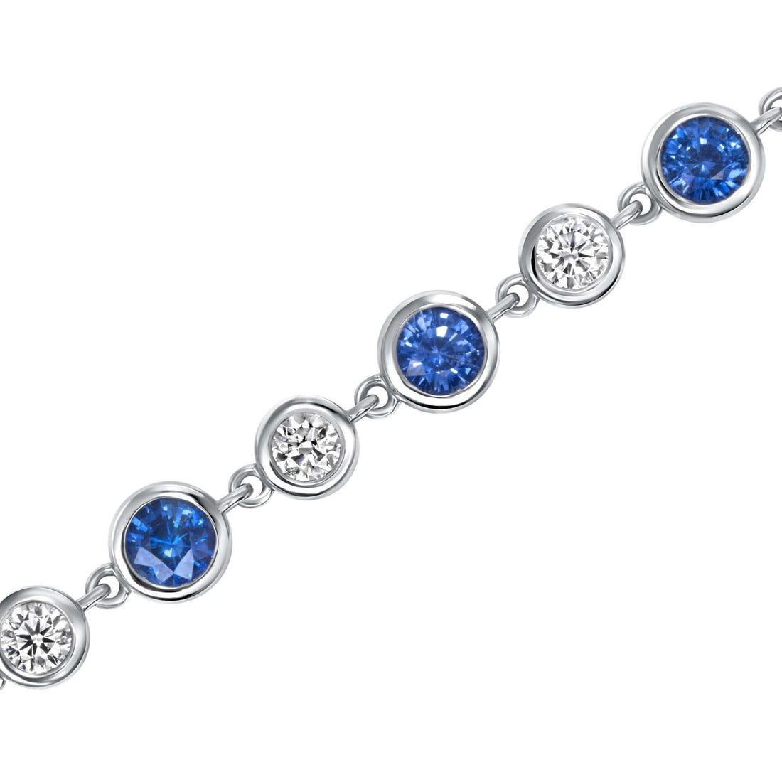 4.92 CT. Alternating Round Brilliant Blue Sapphire and Diamond Clasp Bracelet in Bezel Setting - Clasp Bracelet