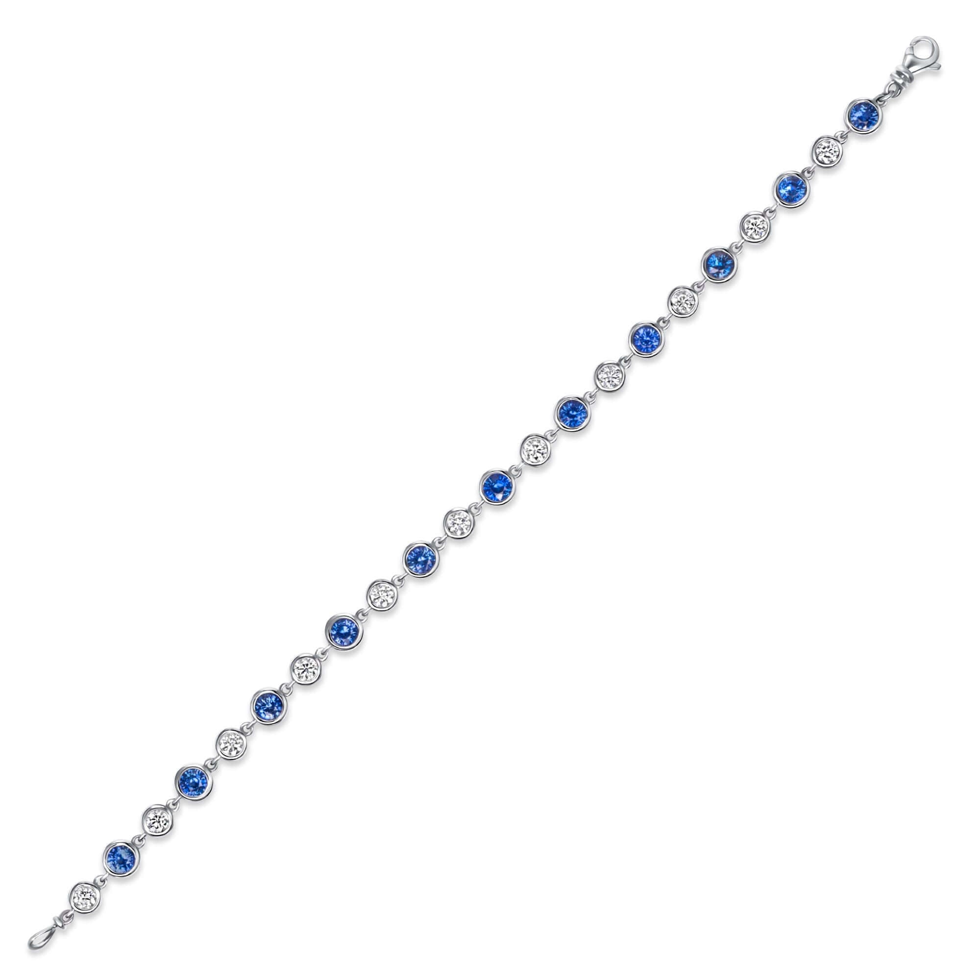 4.92 CT. Alternating Round Brilliant Blue Sapphire and Diamond Clasp Bracelet in Bezel Setting - Clasp Bracelet