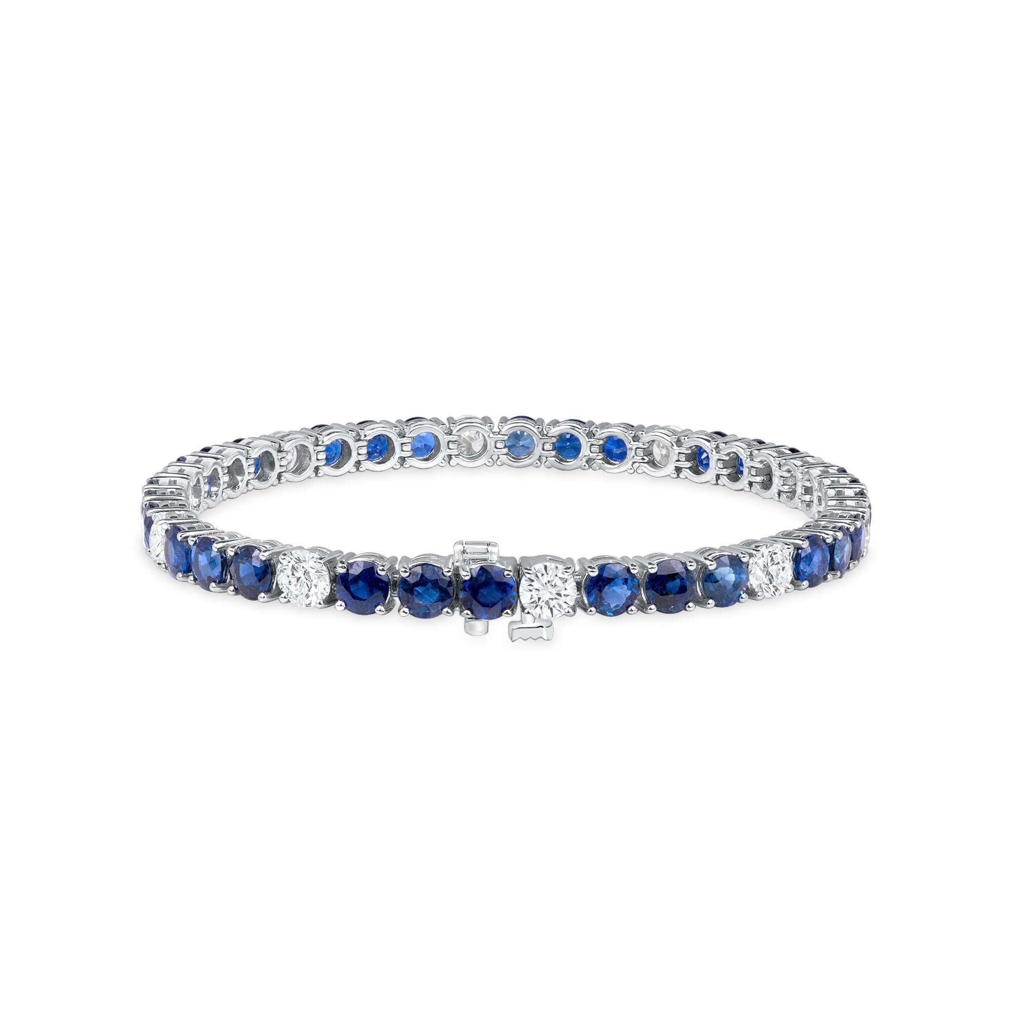 15.32 CT. Alternating Round Brilliant Blue Sapphire and Diamond Tennis Bracelet in 14K White Gold - Tennis Bracelet