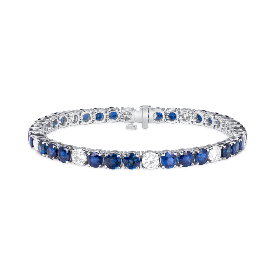 15.32 CT. Alternating Round Brilliant Blue Sapphire and Diamond Tennis Bracelet in 14K White Gold