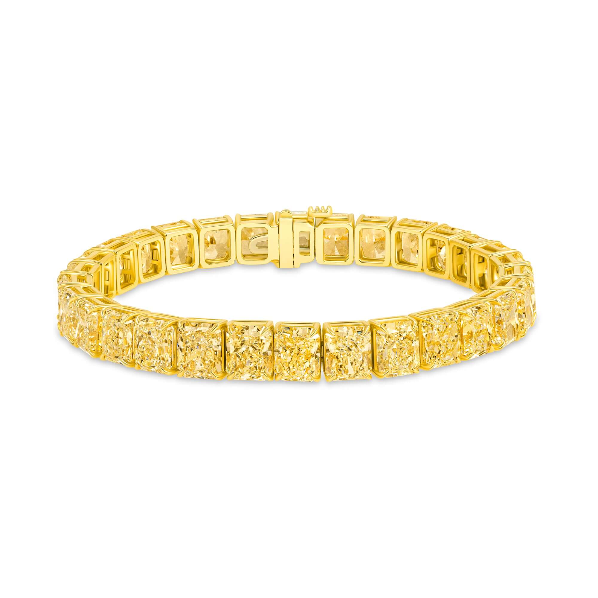 33.52 CT. Radiant Cut Fancy Yellow Diamond Tennis Bracelet in 18K Yellow Gold - Tennis Bracelet