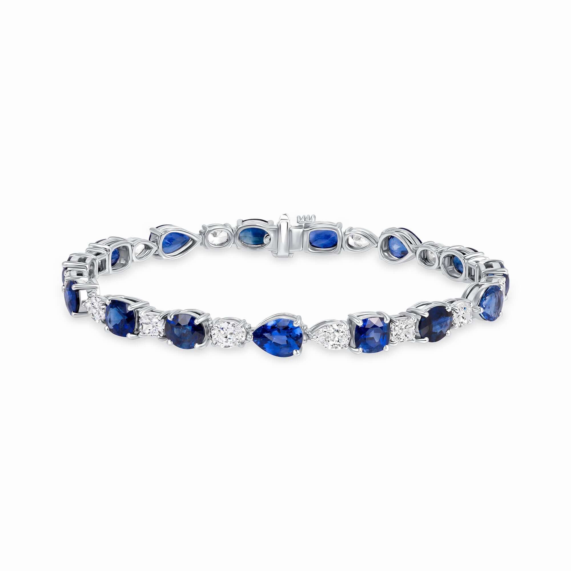 18.99 CT. Alternating Mixed Cut Sapphire & Diamond Tennis Bracelet in 14K White Gold - Tennis Bracelet