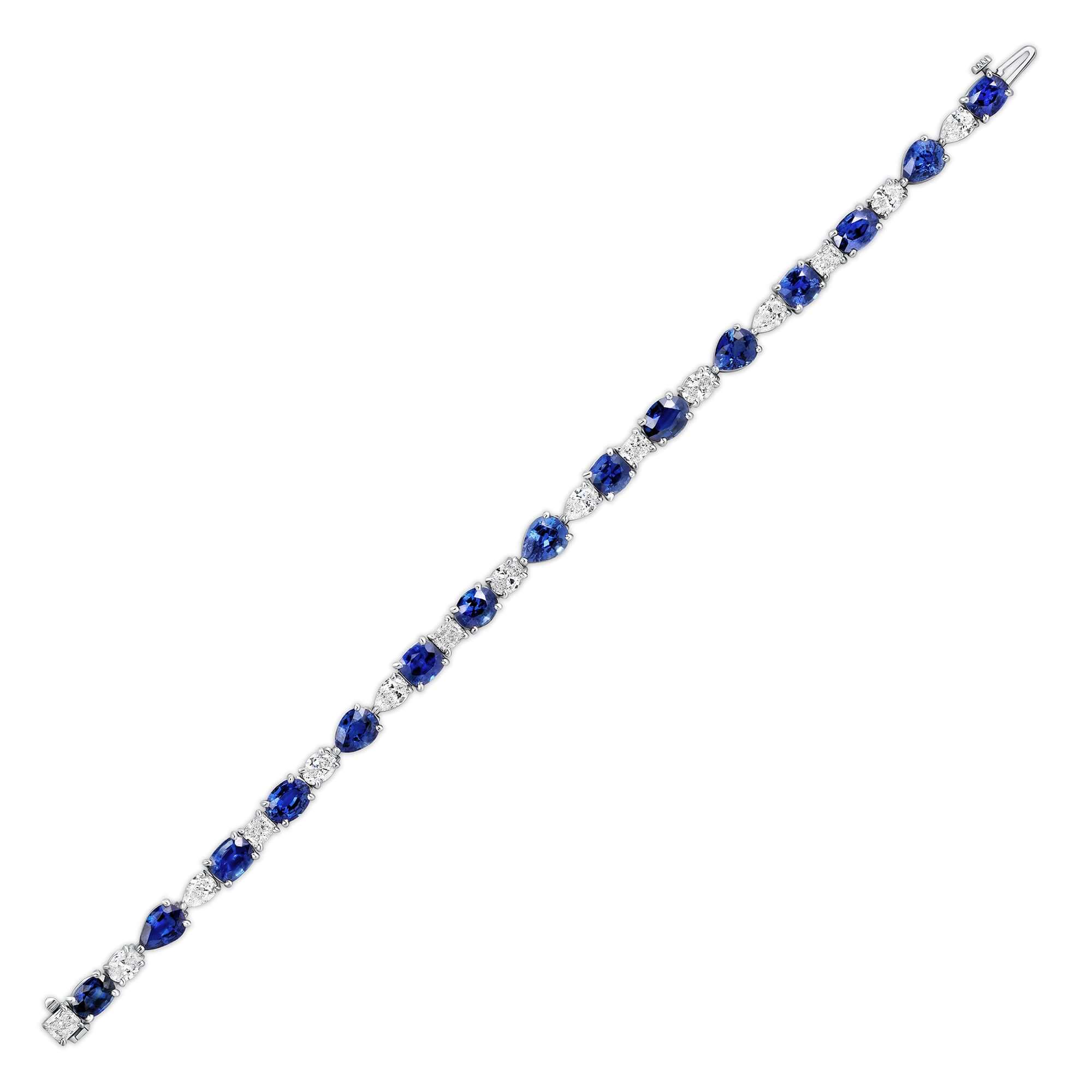 18.99 CT. Alternating Mixed Cut Sapphire & Diamond Tennis Bracelet in 14K White Gold - Tennis Bracelet