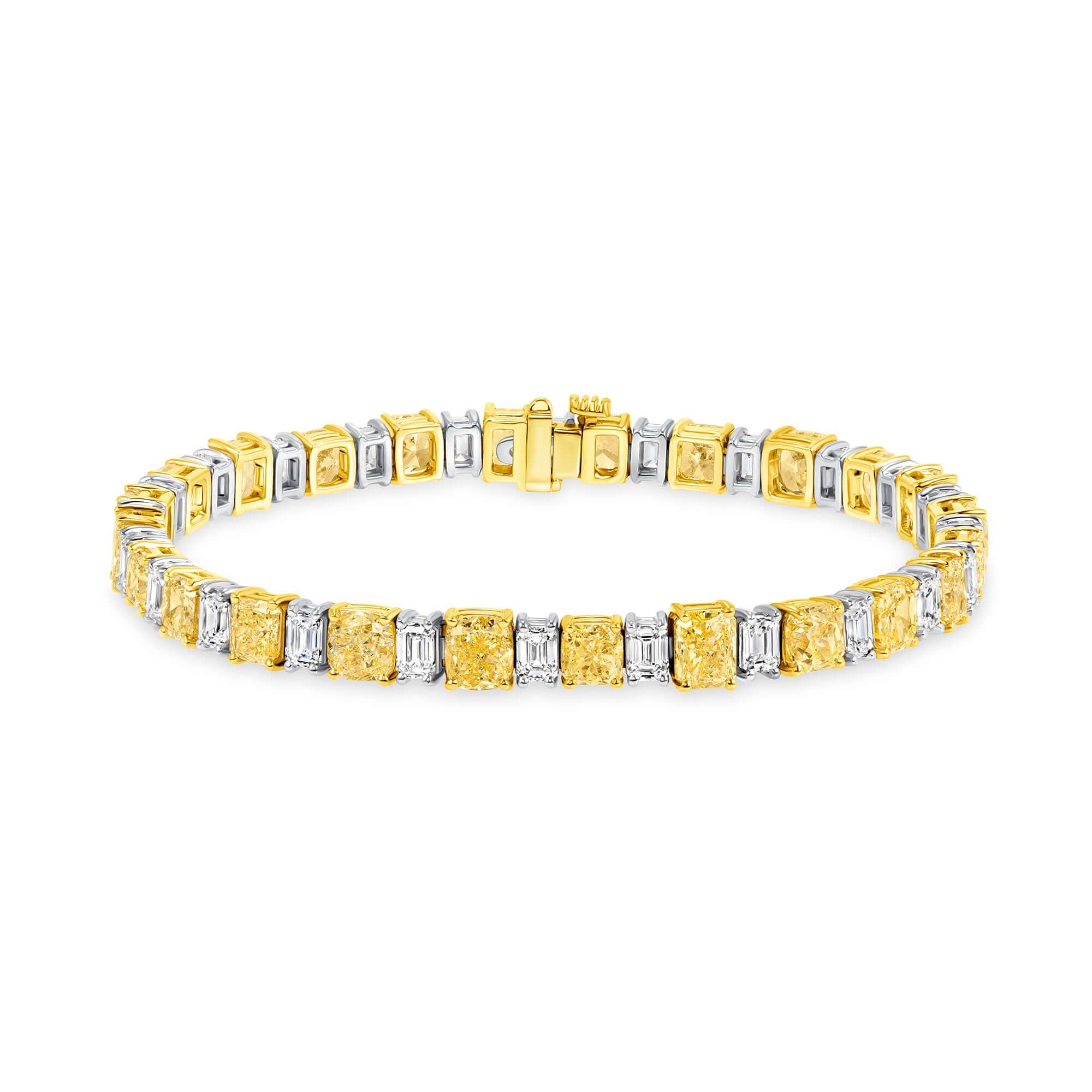 16.89 CT. Alternating Fancy Yellow & Emerald Cut Diamond Tennis Bracelet in 18K Two Tone Gold - Tennis Bracelet