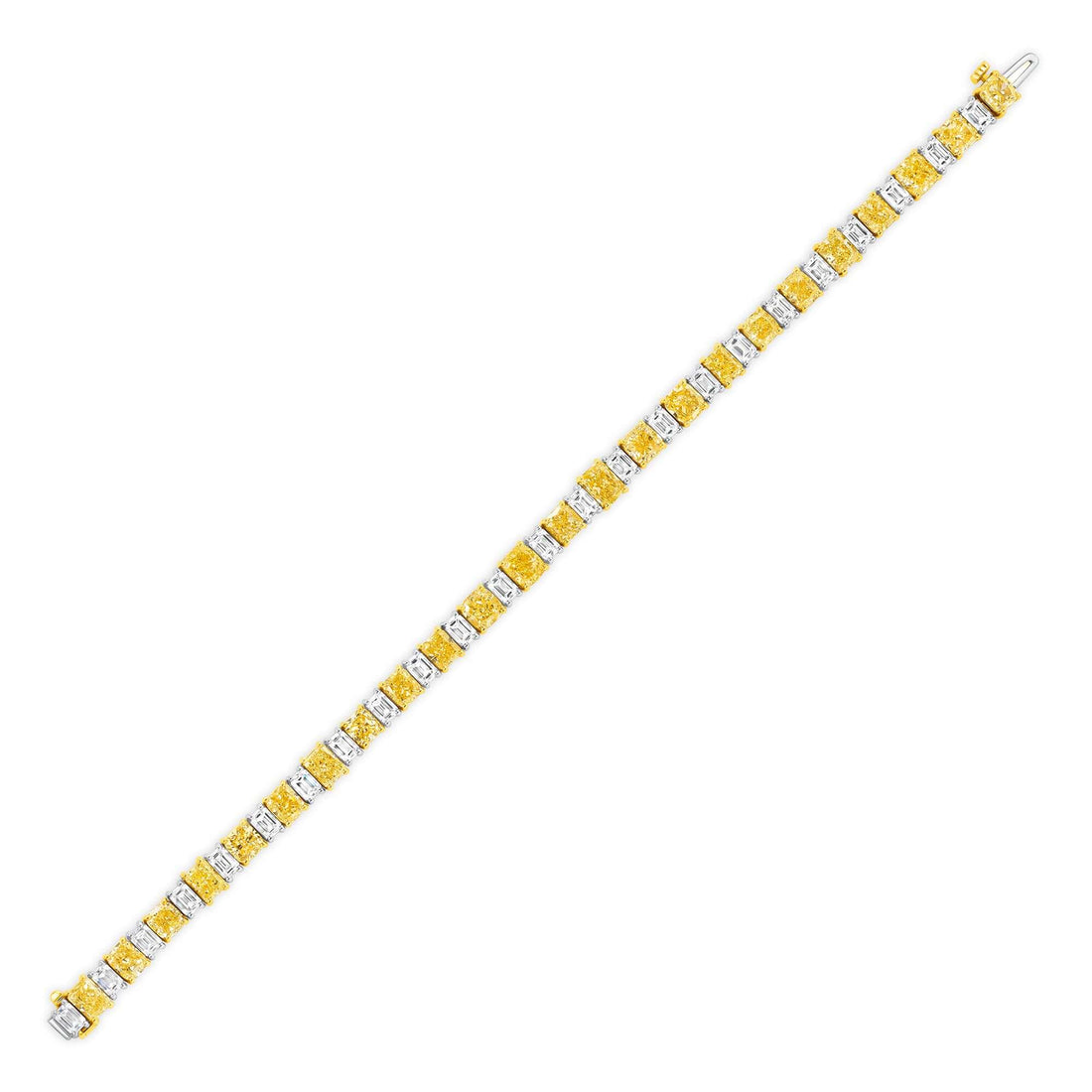 16.89 CT. Alternating Fancy Yellow & Emerald Cut Diamond Tennis Bracelet in 18K Two Tone Gold - Tennis Bracelet