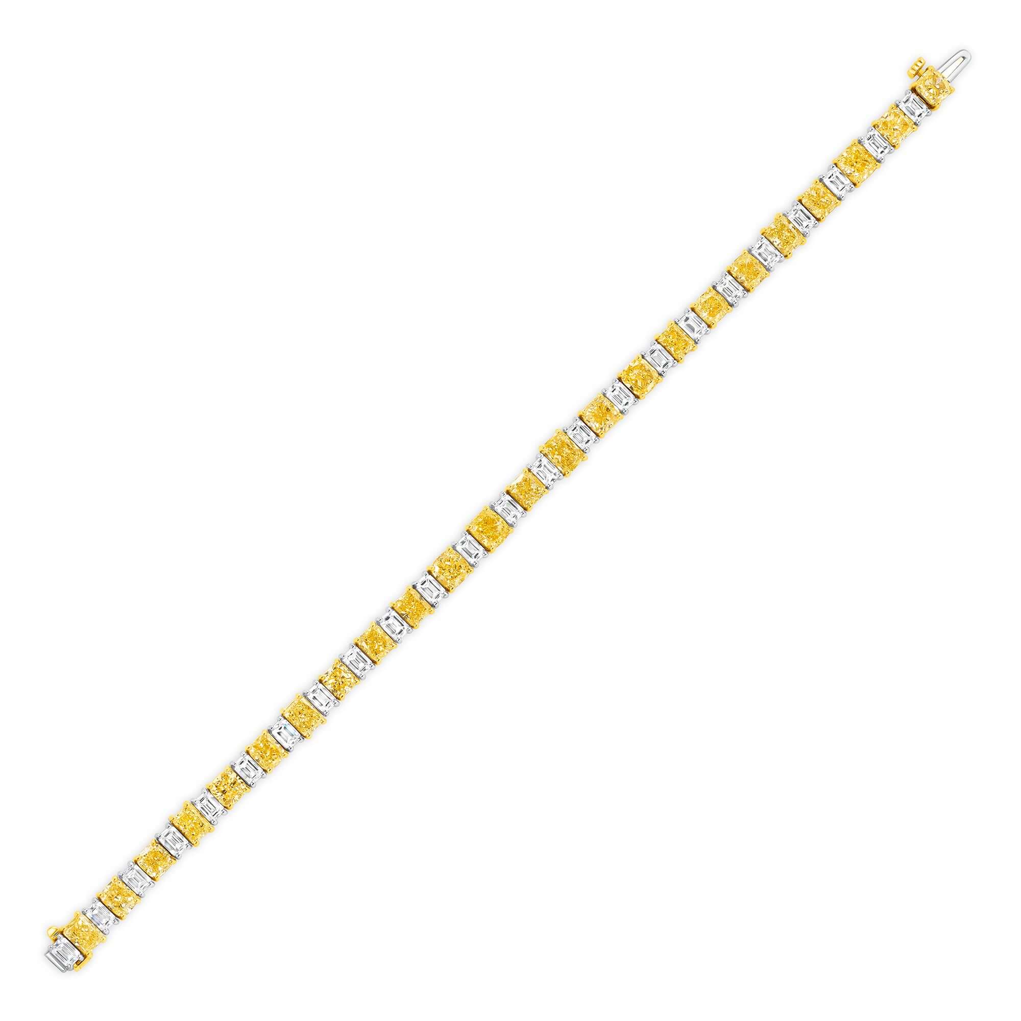 16.89 CT. Alternating Fancy Yellow & Emerald Cut Diamond Tennis Bracelet in 18K Two Tone Gold - Tennis Bracelet