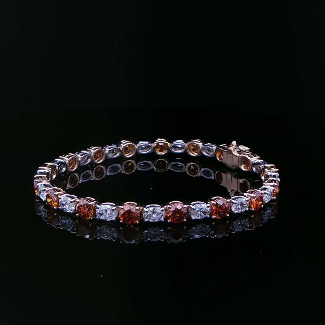 9.31CTW Fancy Color Round Brilliant and Oval Diamond Tennis Bracelet in 14K White and Yellow Gold - BRACELET